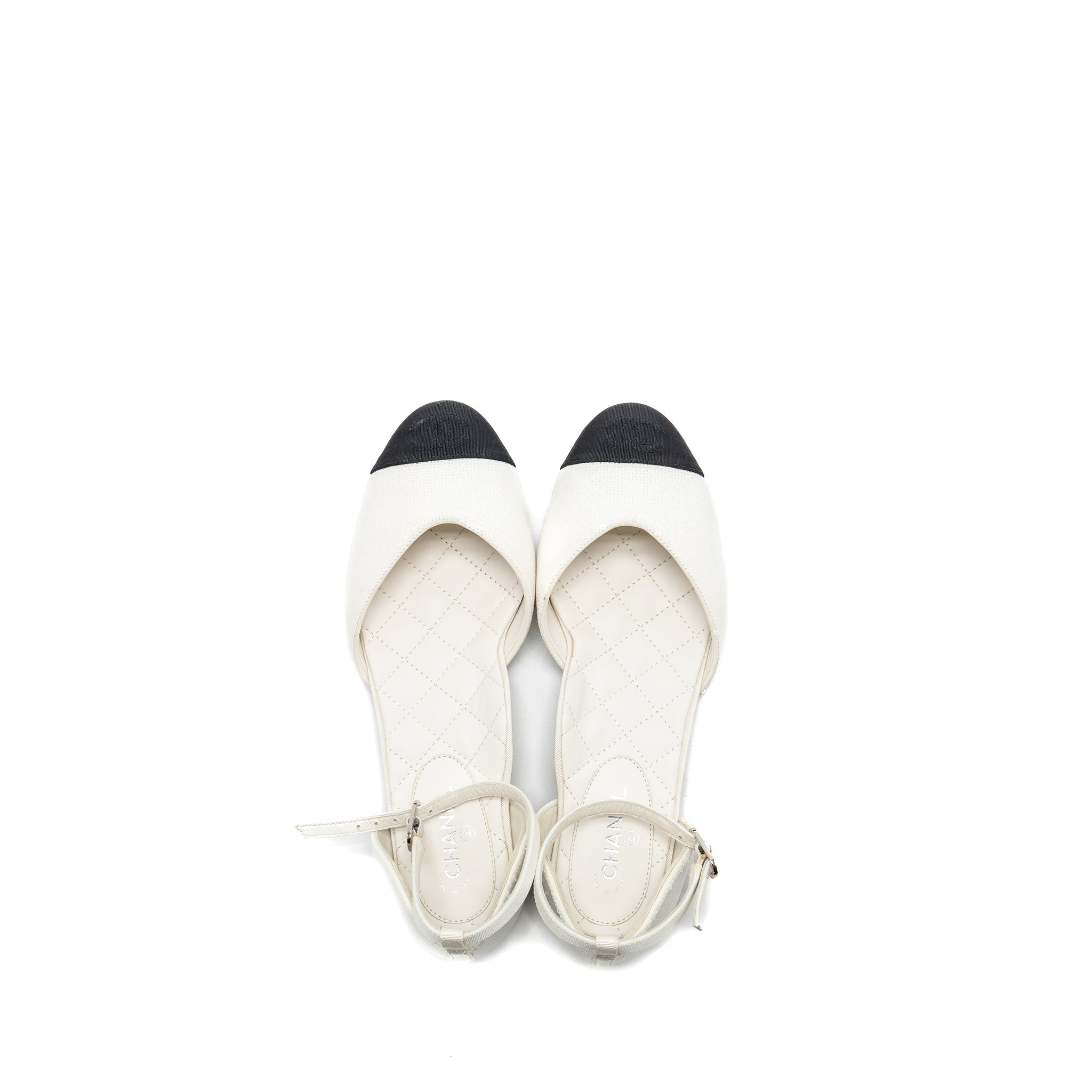 chanel-size-36-5-logo-detailed-sandals-sequin-white-black
