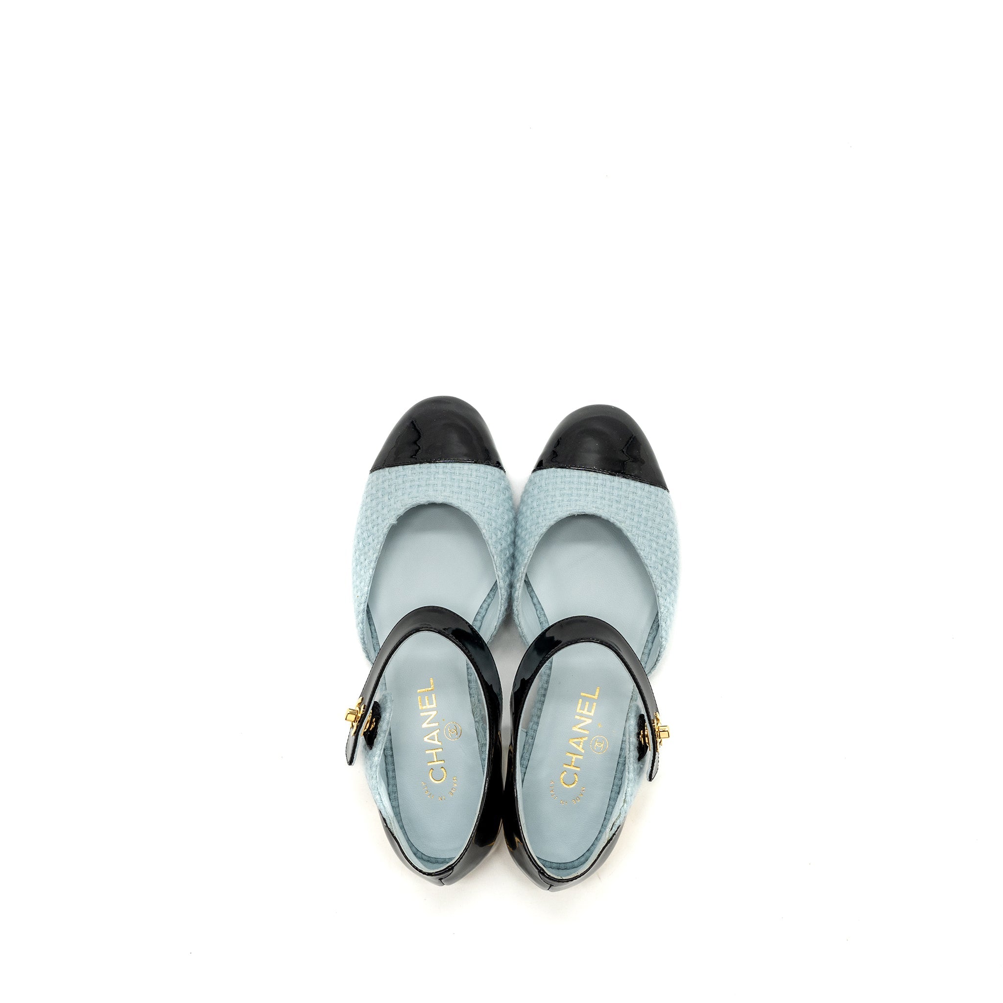 chanel-21k-size-38-ballerinas-flat-shoes-tweed-patent-calfskin-light-blue-black-ghw