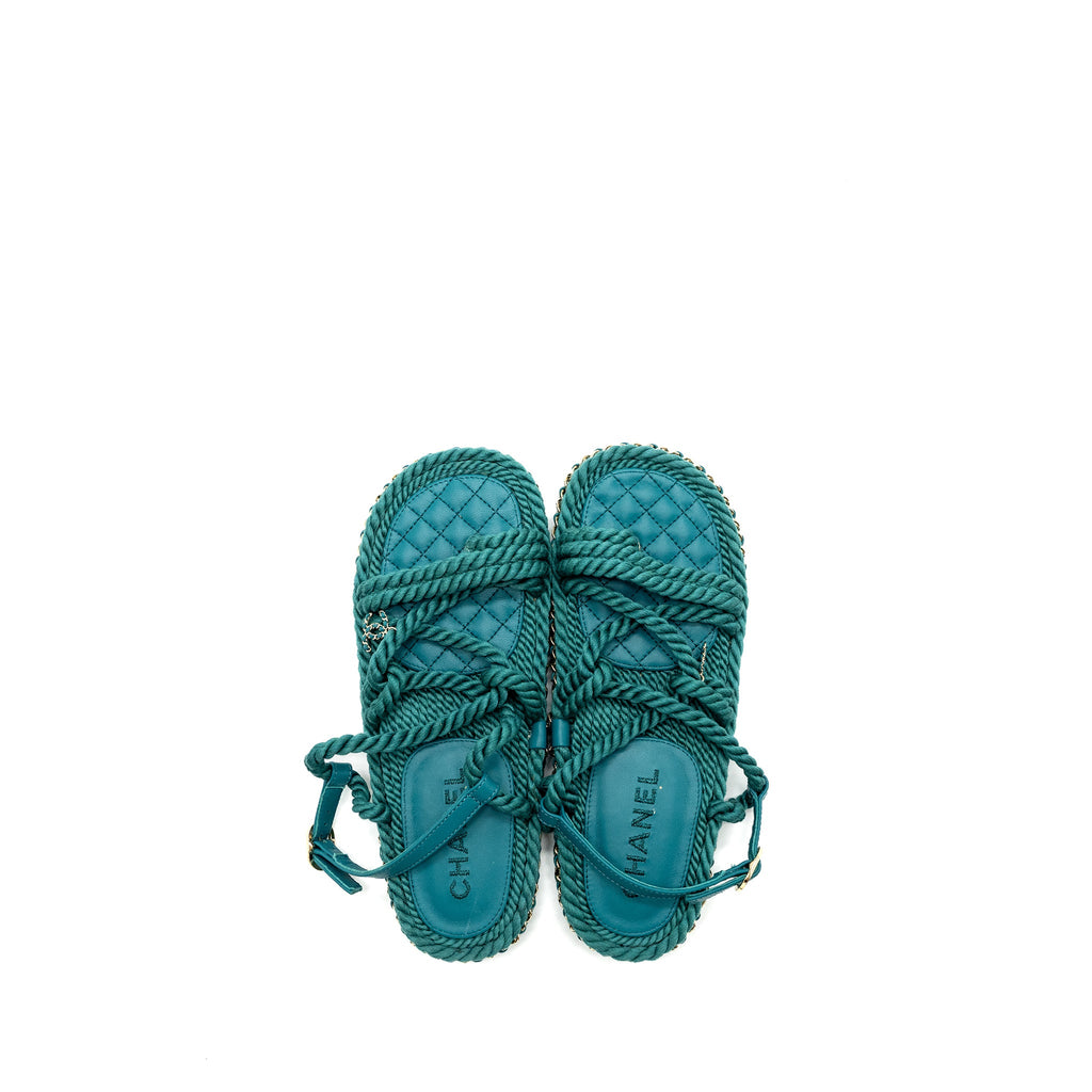 chanel-size-38-21c-sandals-cord-green-lghw