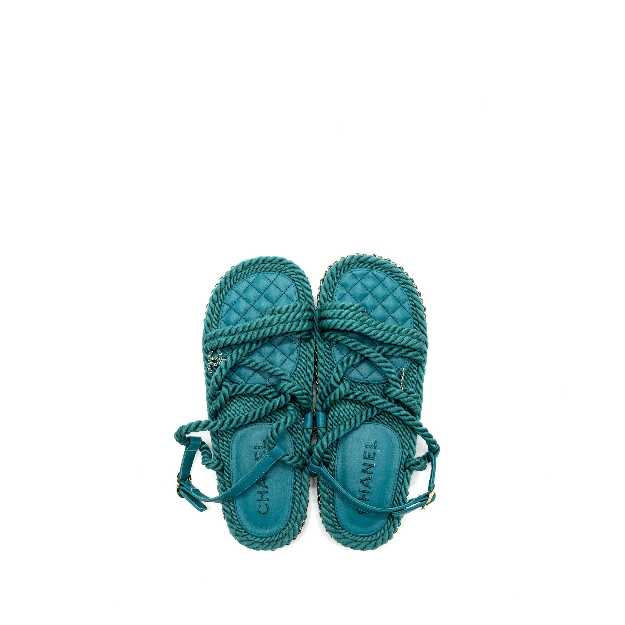 chanel-size-38-21c-sandals-cord-green-lghw