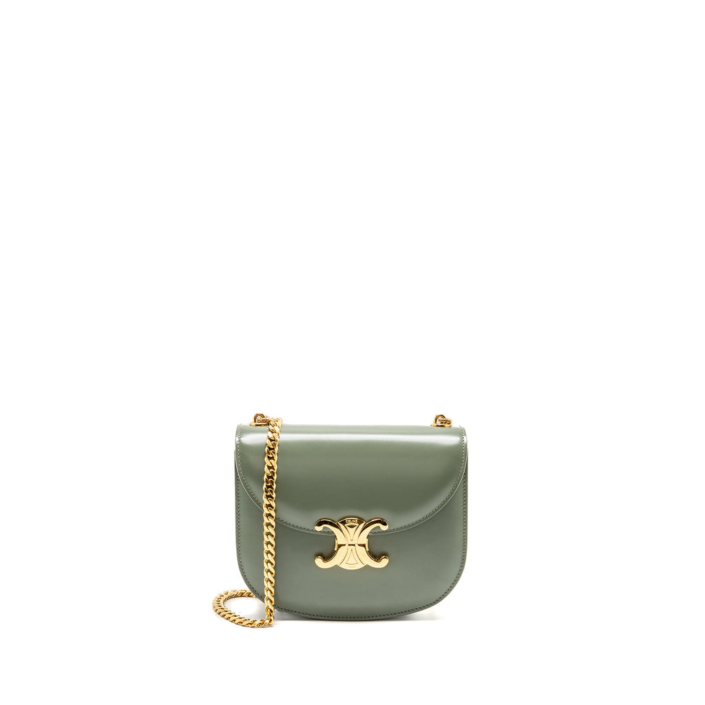 celine-besace-clea-triomphe-chain-bag-shiny-calfskin-green-ghw-copy-1