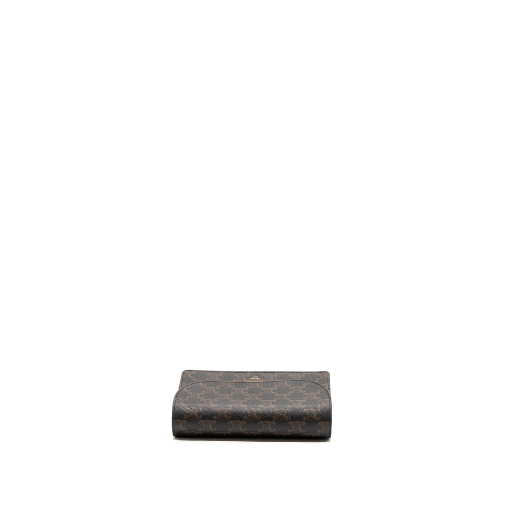 celine-wallet-on-strap-triomphe-canvas-smooth-lambskin-tan-ghw