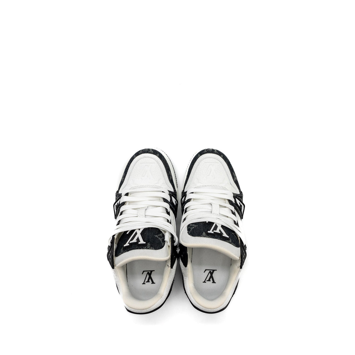 louis-vuitton-size-34-trainer-sneaker-monogram-denim-monogram-embossed-grained-calfskin-black