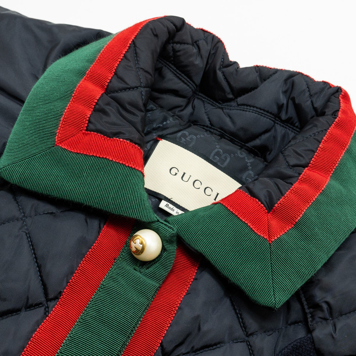 gucci-size-42-quilted-web-coat-with-pearl-button-polyamide-black