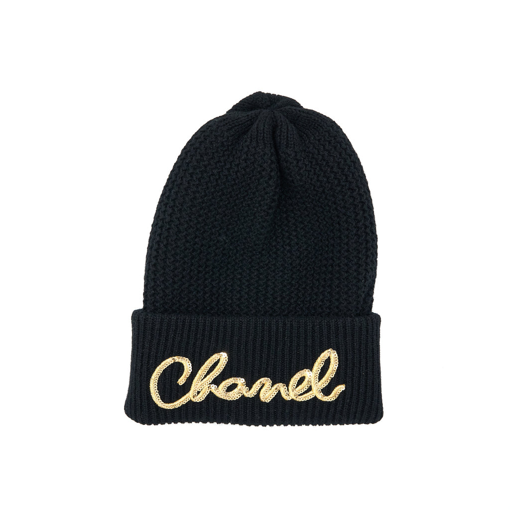 chanel-cashmere-beanie-black-with-gold-letters