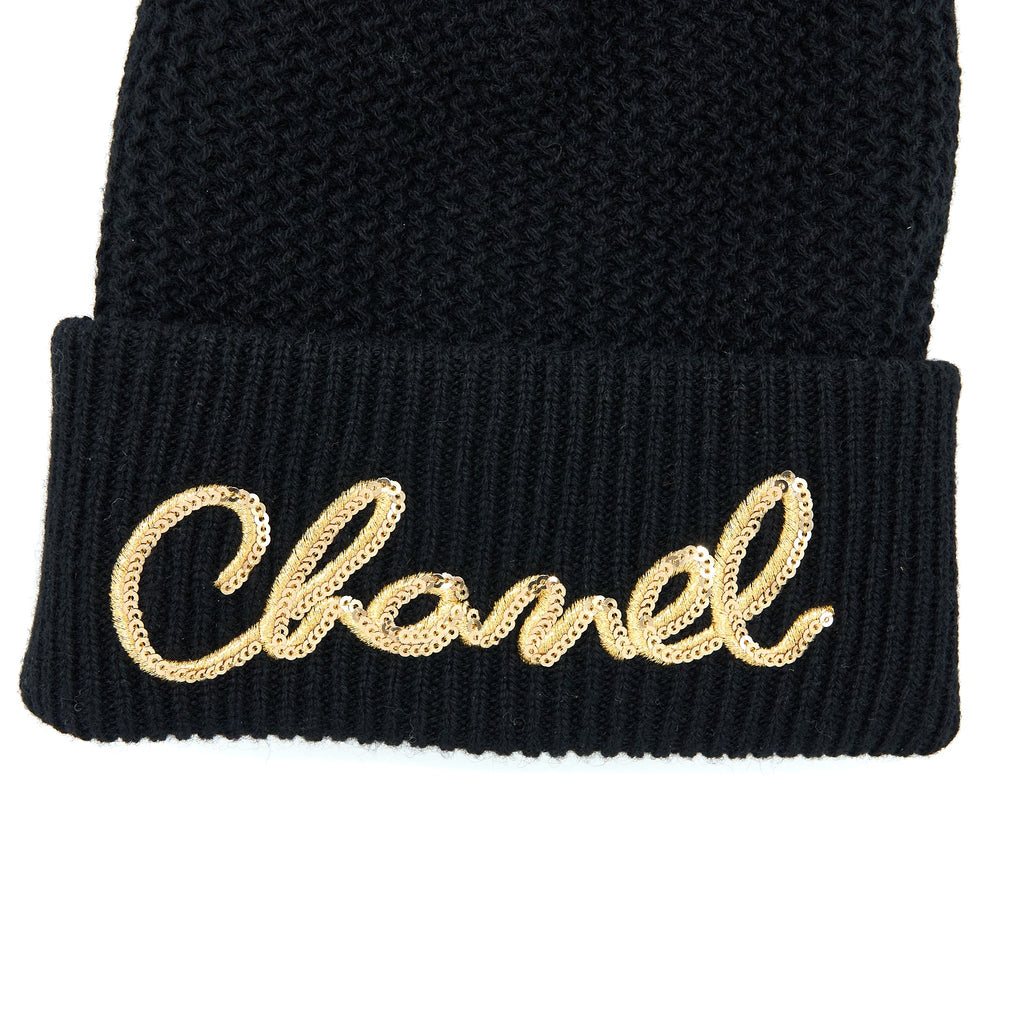 chanel-cashmere-beanie-black-with-gold-letters