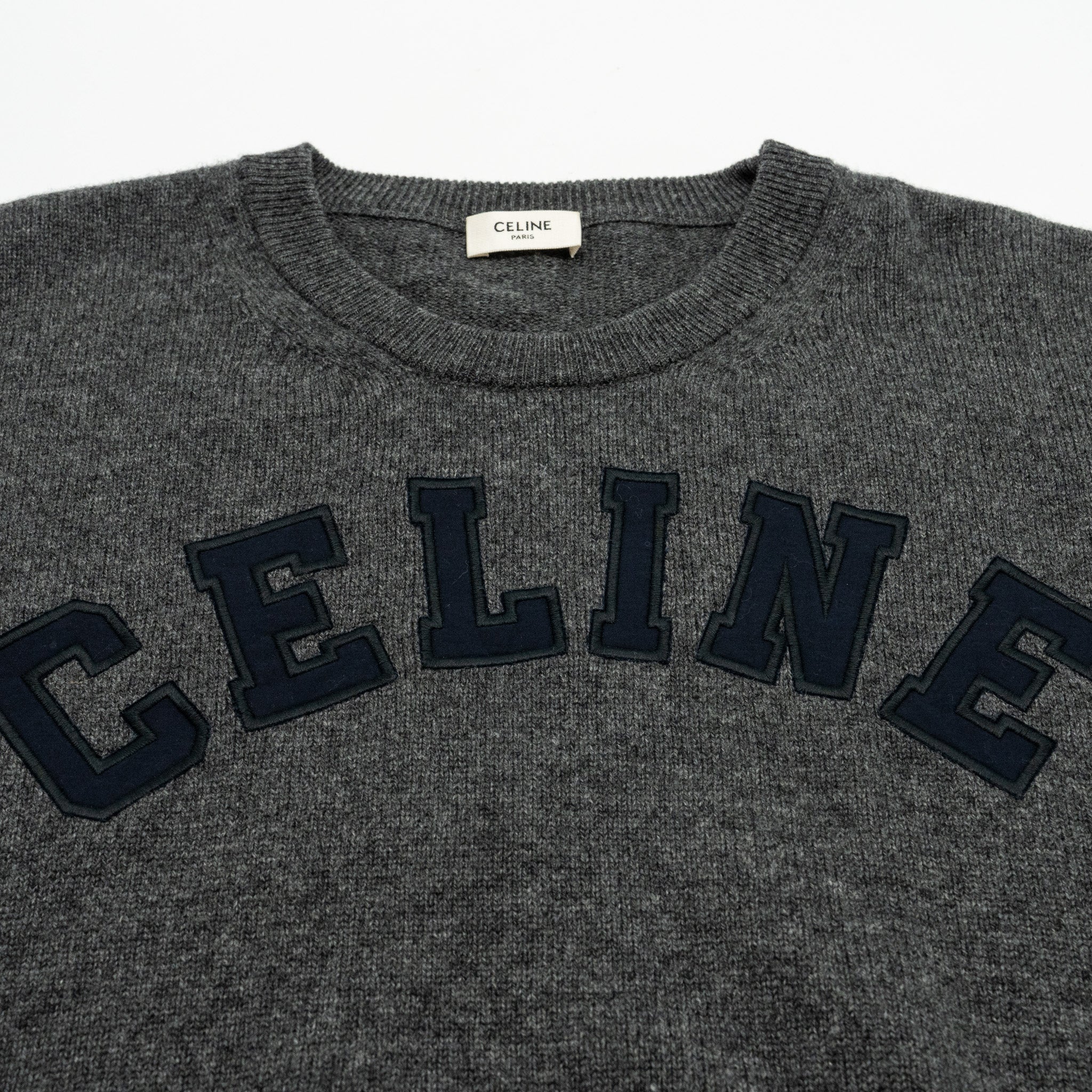 celine-size-l-graphic-print-crew-neck-sweater-wool-cashmere-dark-grey