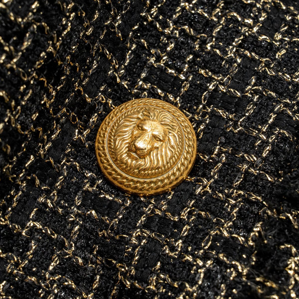 balmain-size-42-double-breasted-tweed-jacket-viscose-polyester-cotton-black-gold-ghw