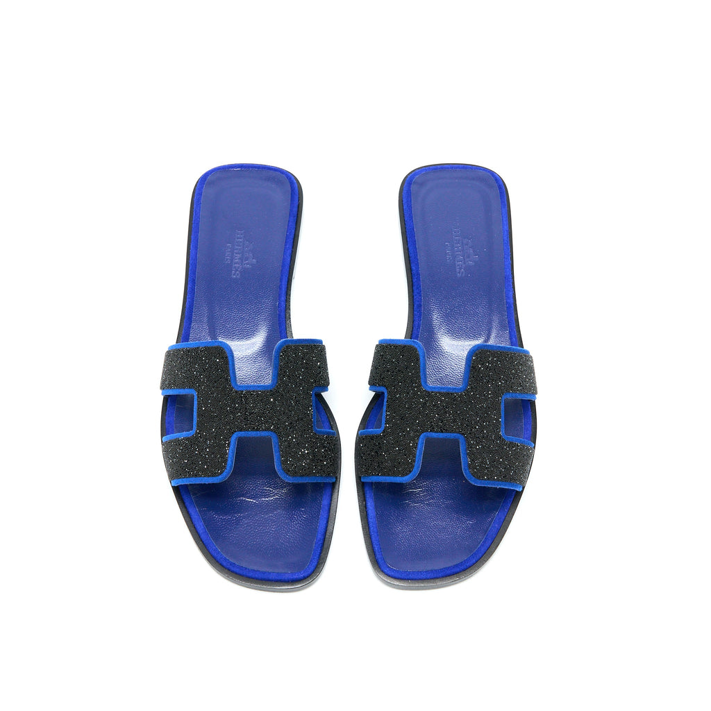 hermes-size-37-oran-sandal-crystal-chevre-velours-black-blue-saphir