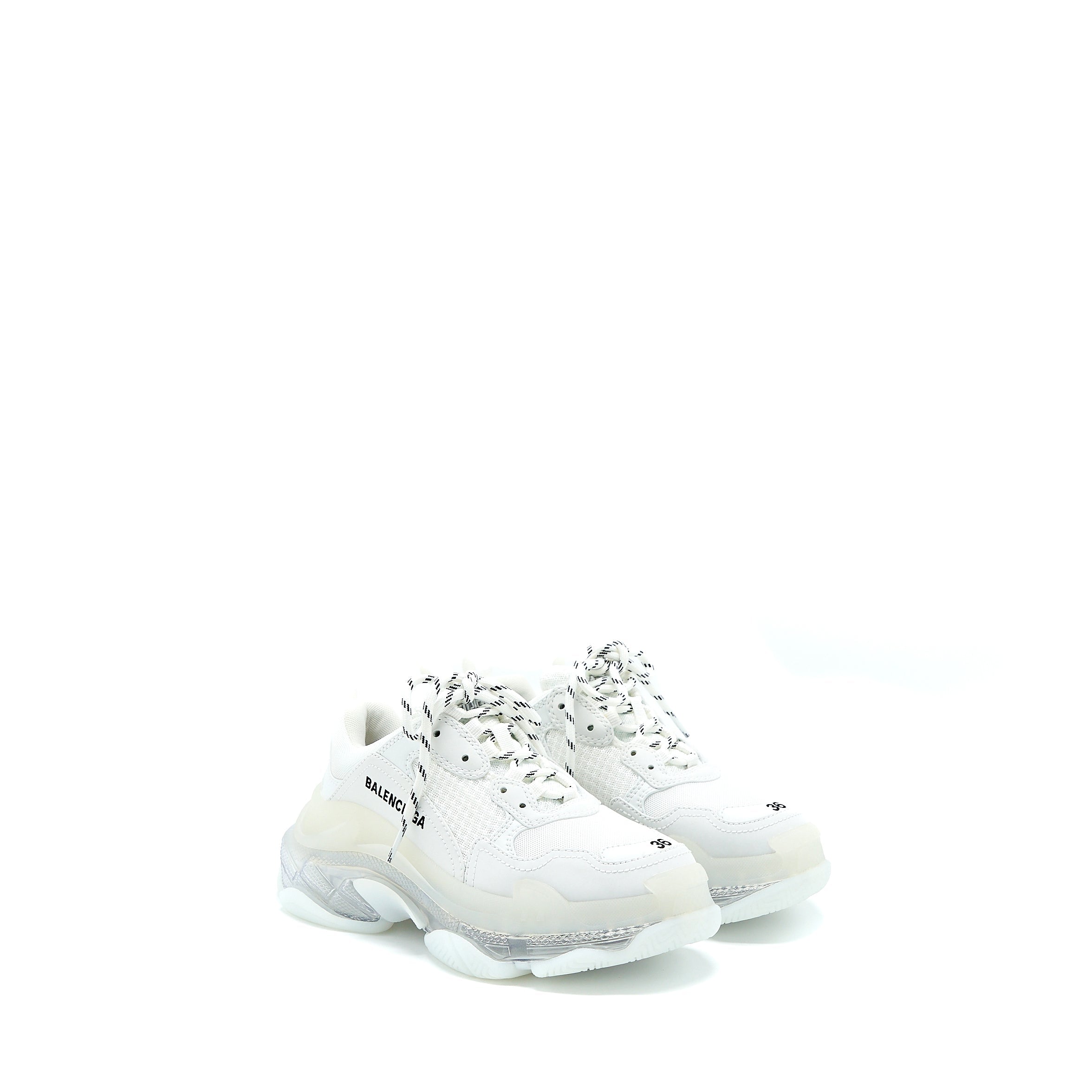 balenciaga-size-36-triple-s-sneakers-clear-sole-in-white-double-foam-mesh
