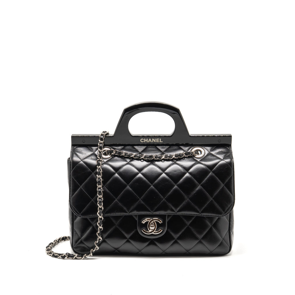 chanel-quilted-small-cc-delivery-flap-bag-glazed-calfskin-black-shw