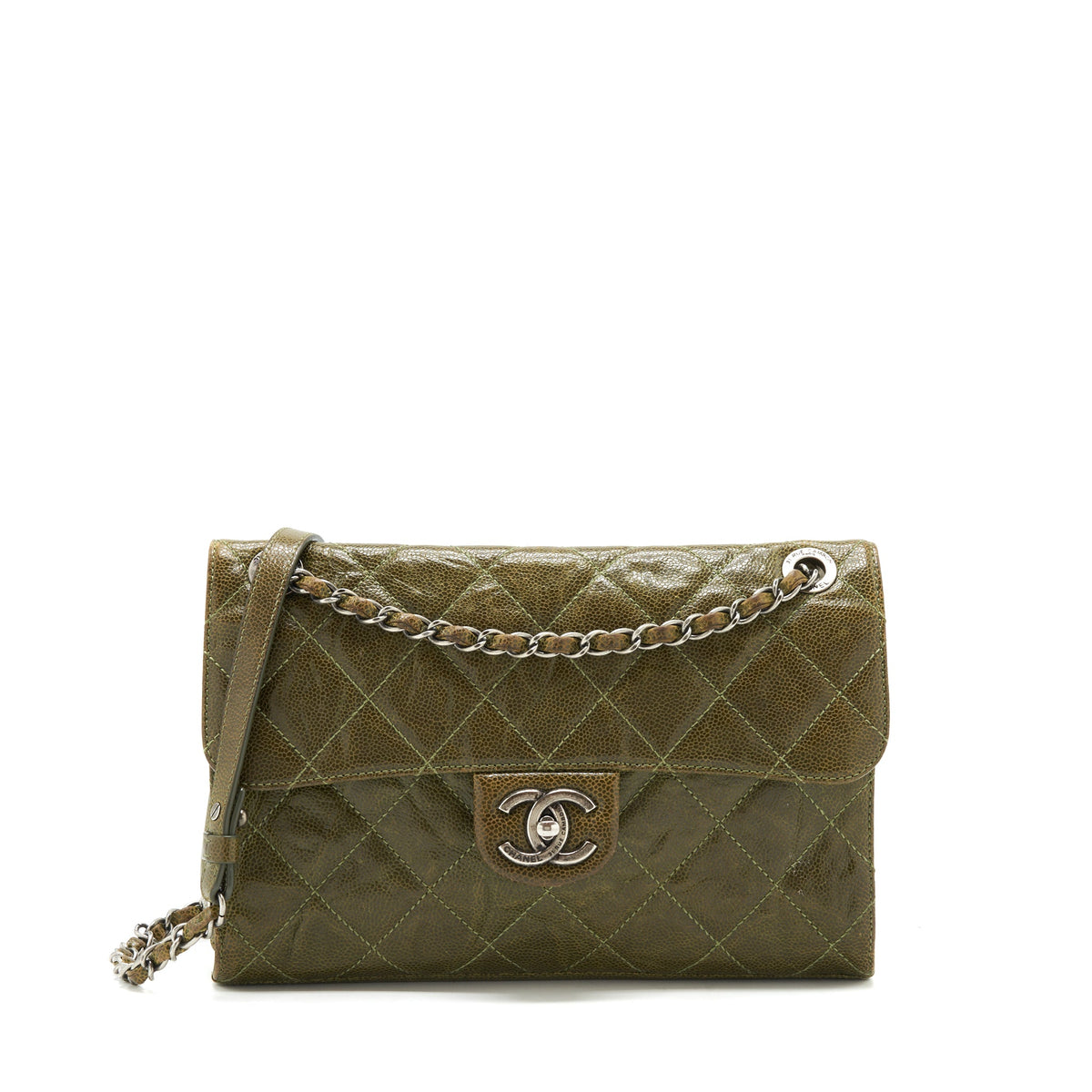 chanel-quilted-grained-calfskin-bag-olive-green-ruthenium-hardware