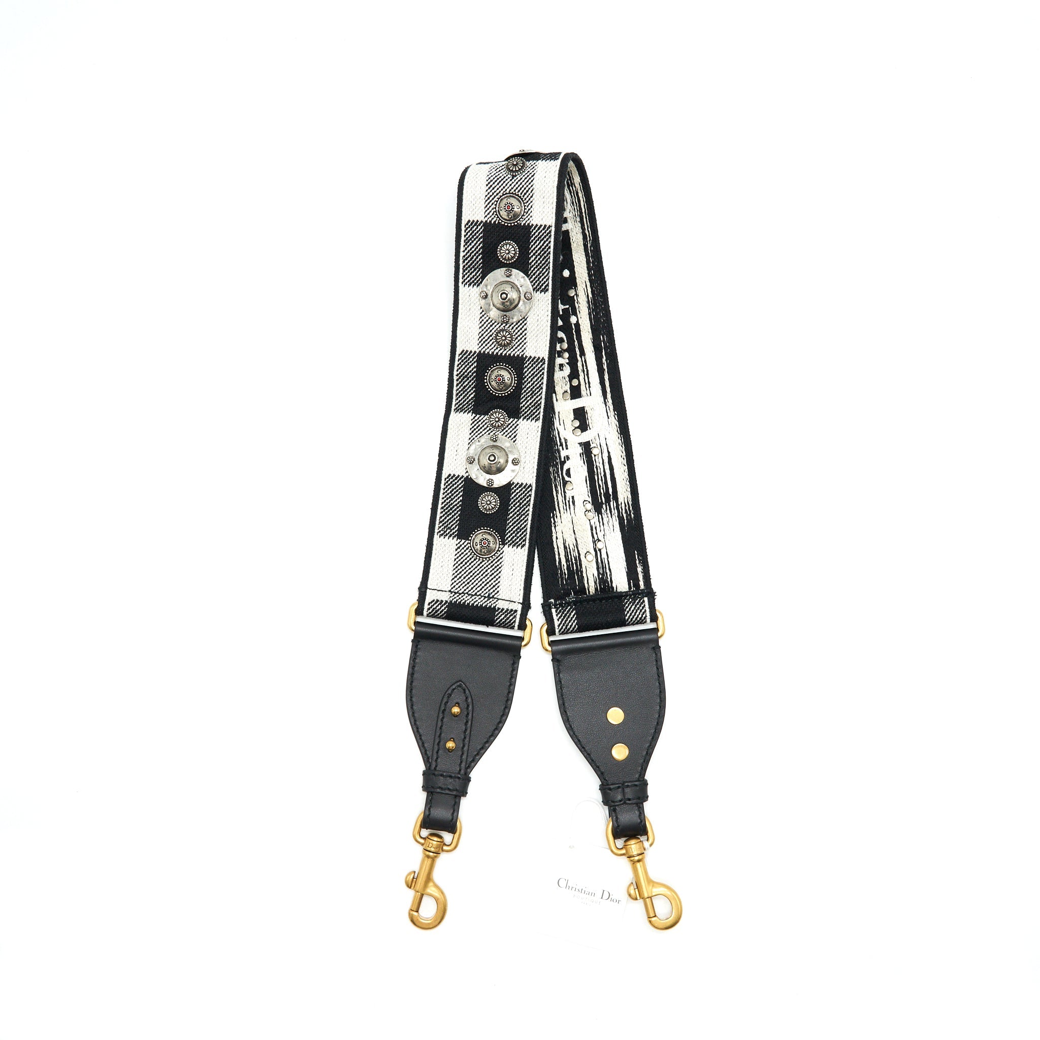 dior-shoulder-strap-black-white-with-metal-medallions