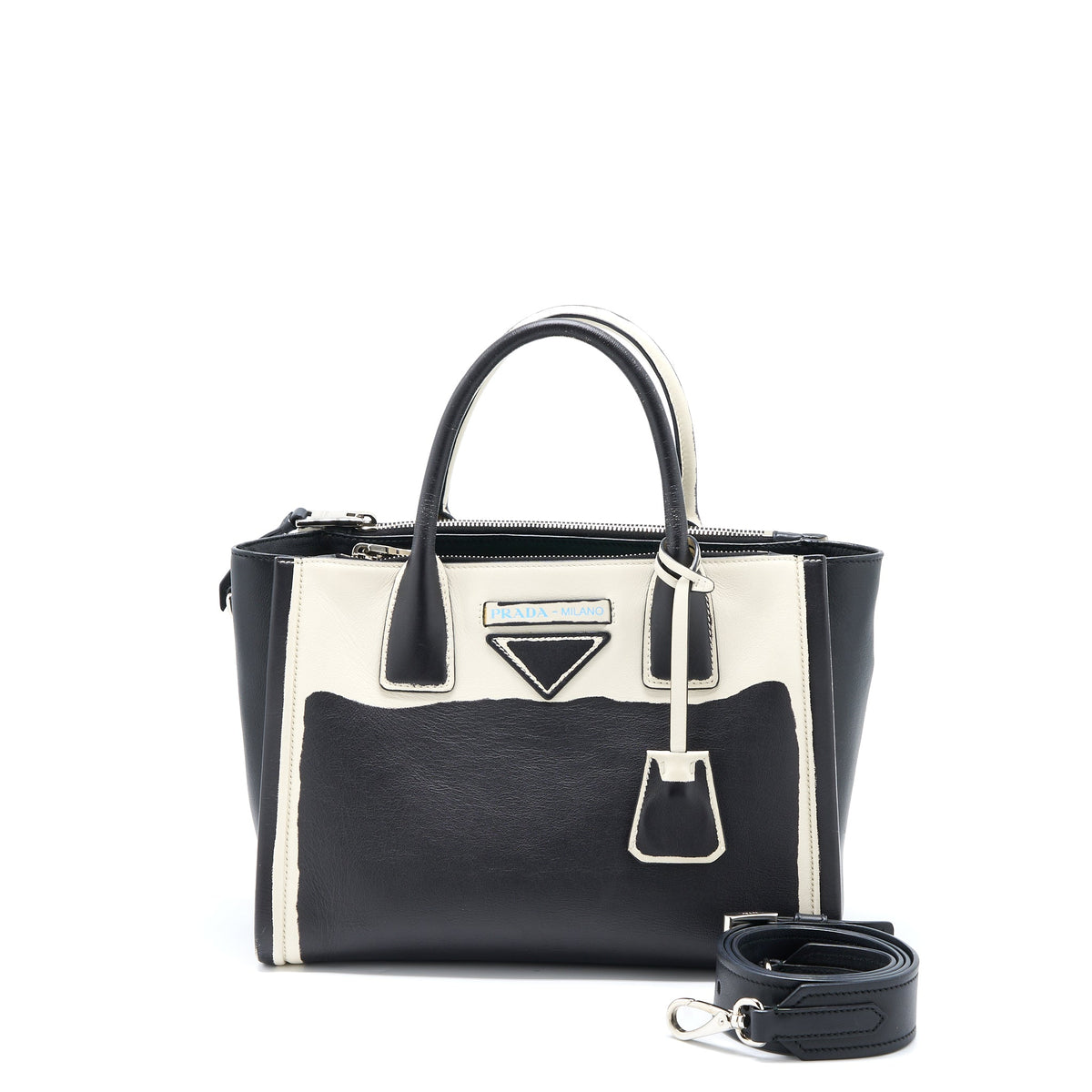 prada-double-zip-tote-bag-calfskin-black-white-shw