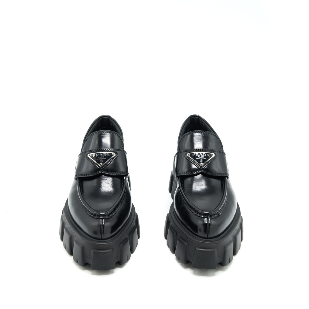 prada-size-37-monolith-brushed-leather-pointed-loafers-black
