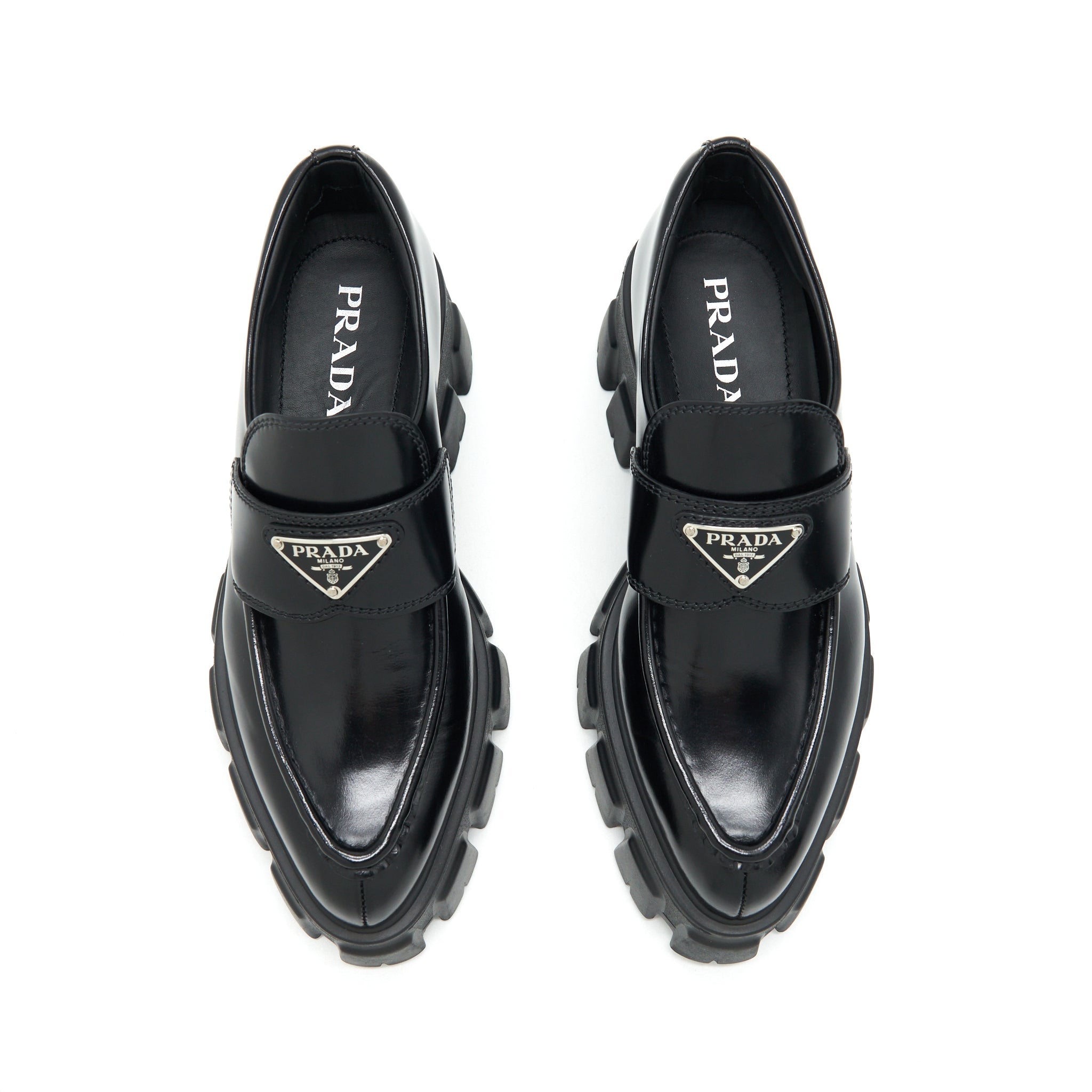 prada-size-37-monolith-brushed-leather-pointed-loafers-black