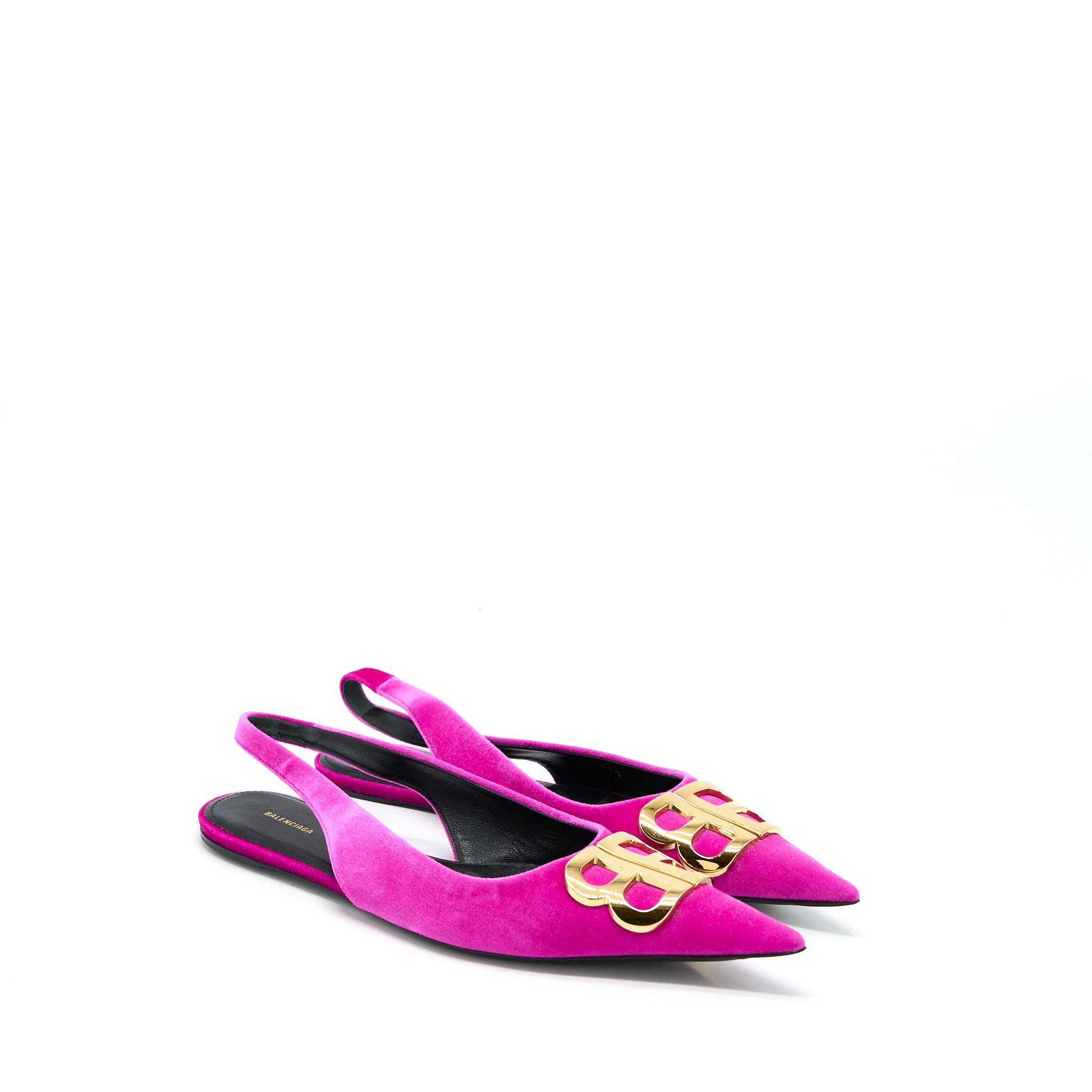 balenciaga-size-39-5-ballet-flats-bb-velvet-pink-gold-tone