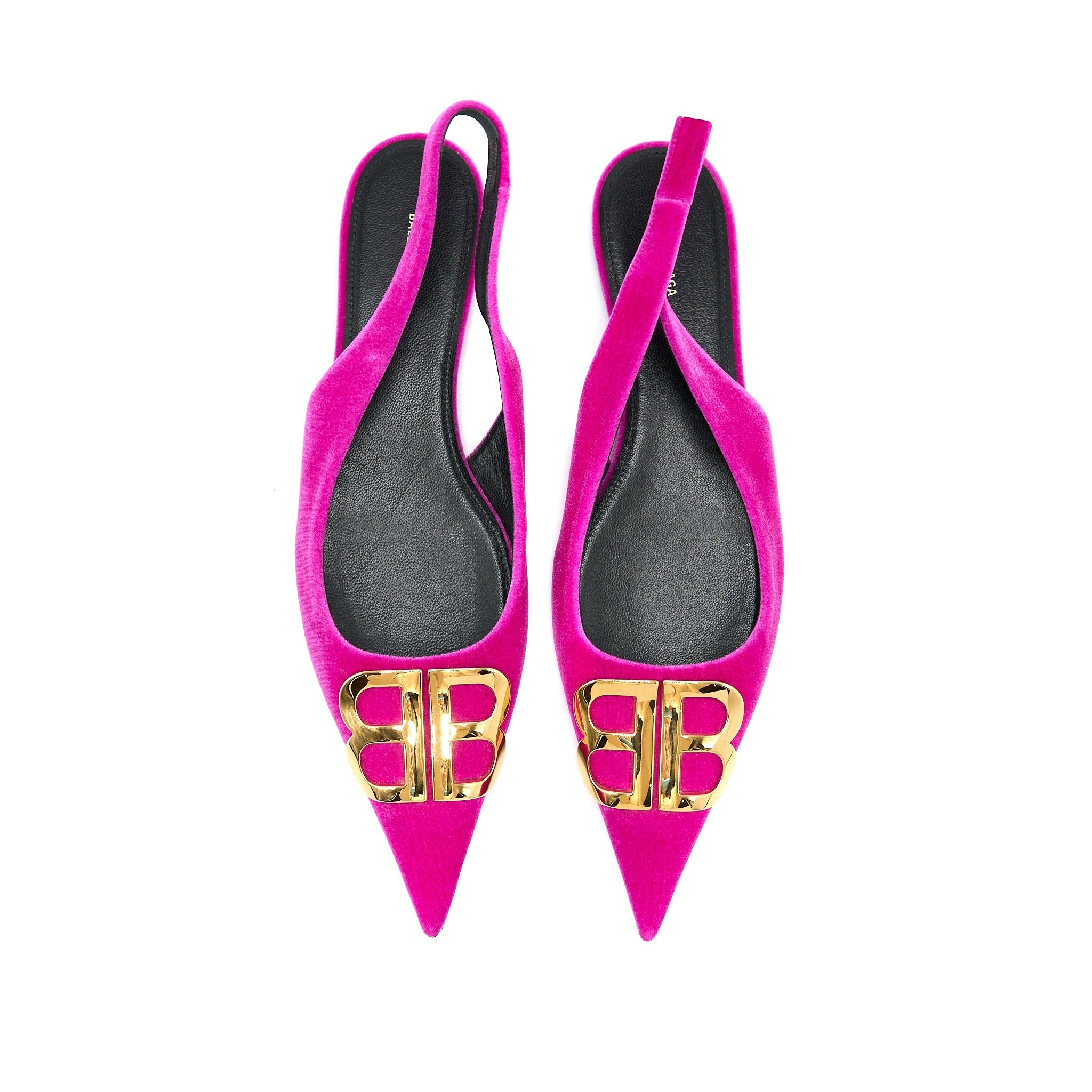 balenciaga-size-39-5-ballet-flats-bb-velvet-pink-gold-tone