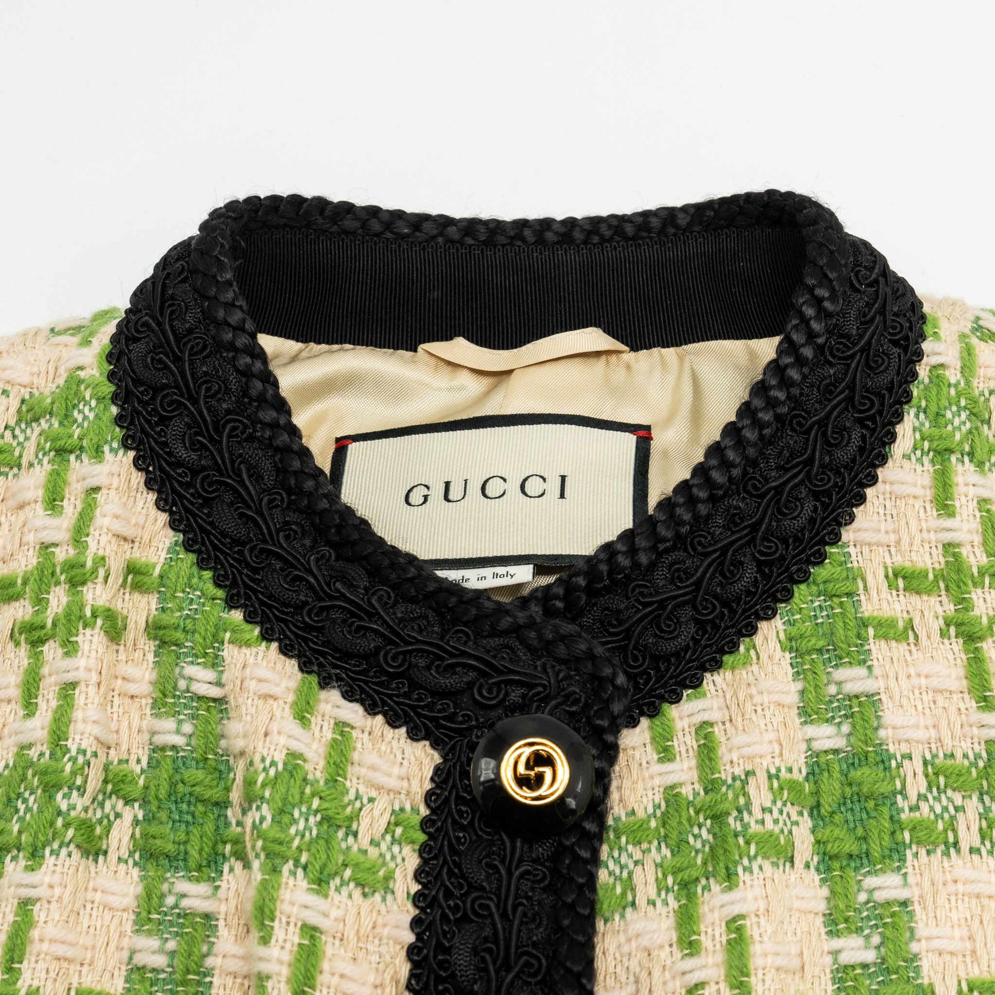 gucci-size-36-tweed-button-vest-jacket-acrylic-wool-cottongreen-multicolour