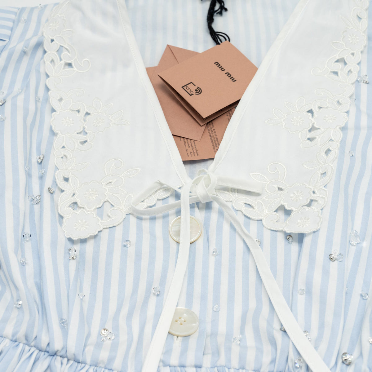 miu-miu-size-36-lace-collar-striped-dress-with-crystal-cotton-white-blue