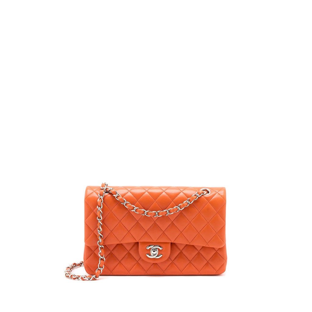 chanel-medium-classic-double-flap-bag-lambskin-orange-shw