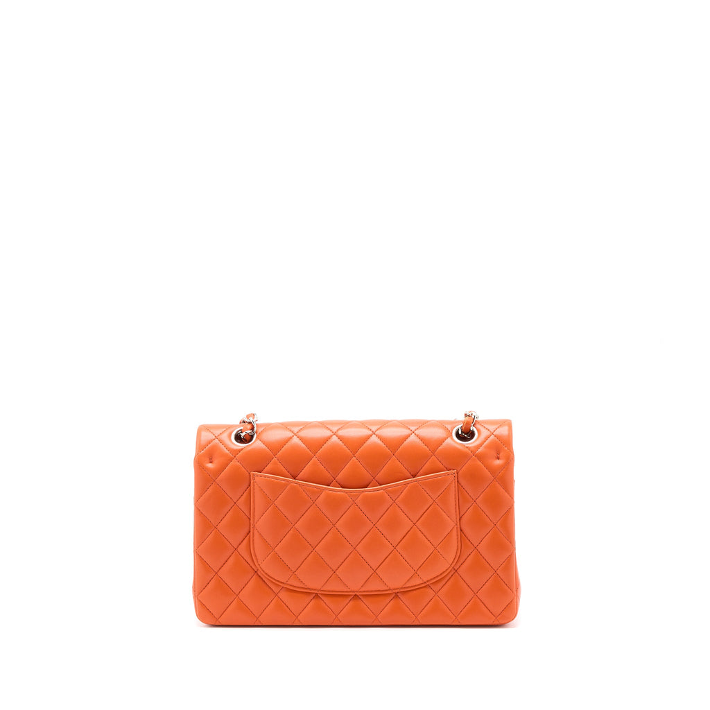 chanel-medium-classic-double-flap-bag-lambskin-orange-shw