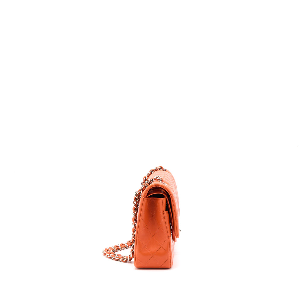 chanel-medium-classic-double-flap-bag-lambskin-orange-shw