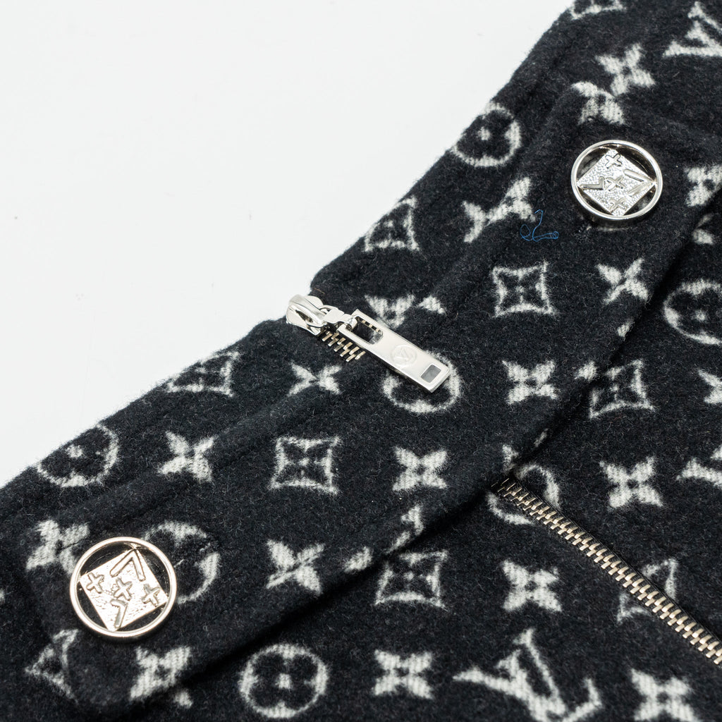 louis-vuitton-size-34-mini-skirt-wool-monogram-print-black