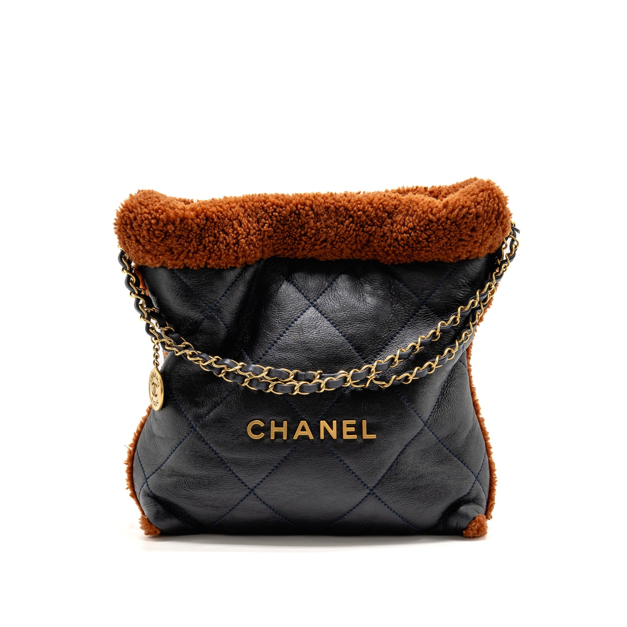 chanel-small-22-bag-shiny-aged-lambskin-shearling-navy-dark-brown-ghw-microchip
