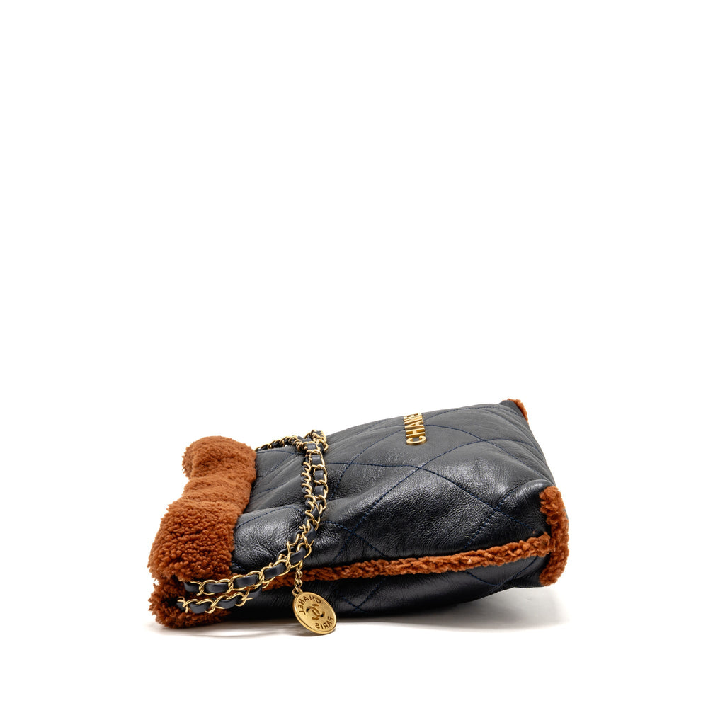 chanel-small-22-bag-shiny-aged-lambskin-shearling-navy-dark-brown-ghw-microchip