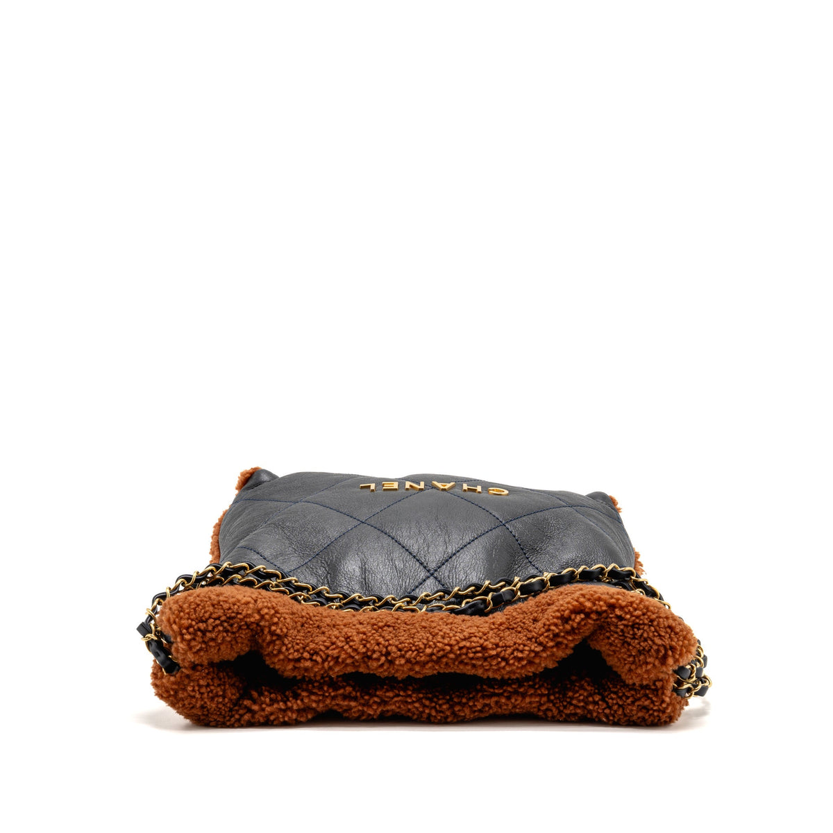 chanel-small-22-bag-shiny-aged-lambskin-shearling-navy-dark-brown-ghw-microchip
