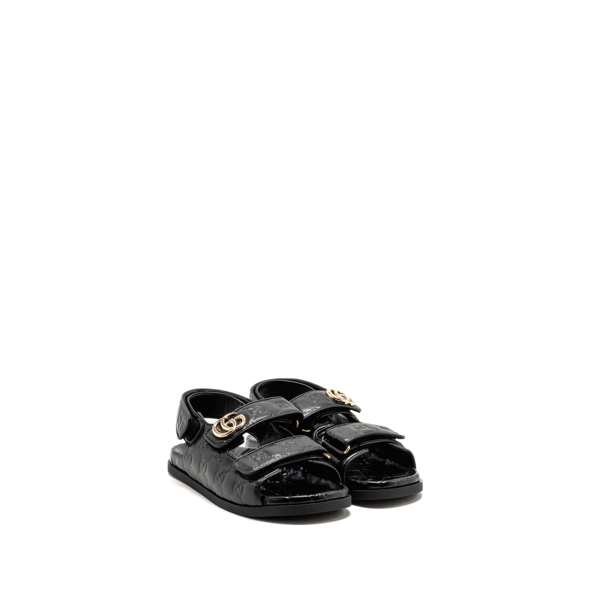 gucci-size-37-5-double-g-sandals-calfskin-black-lghw