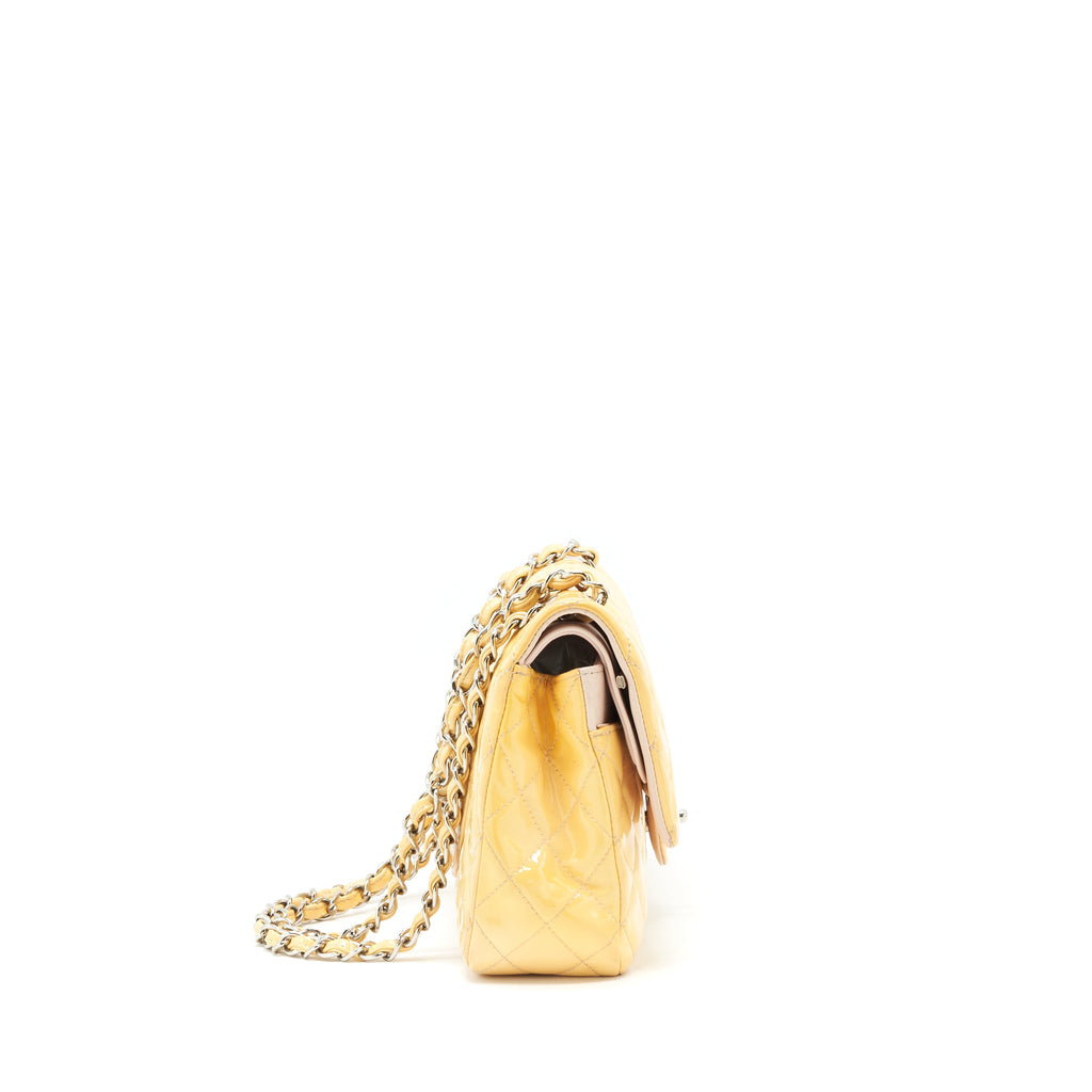 chanel-medium-classic-double-flap-bag-yellow-patent-shw