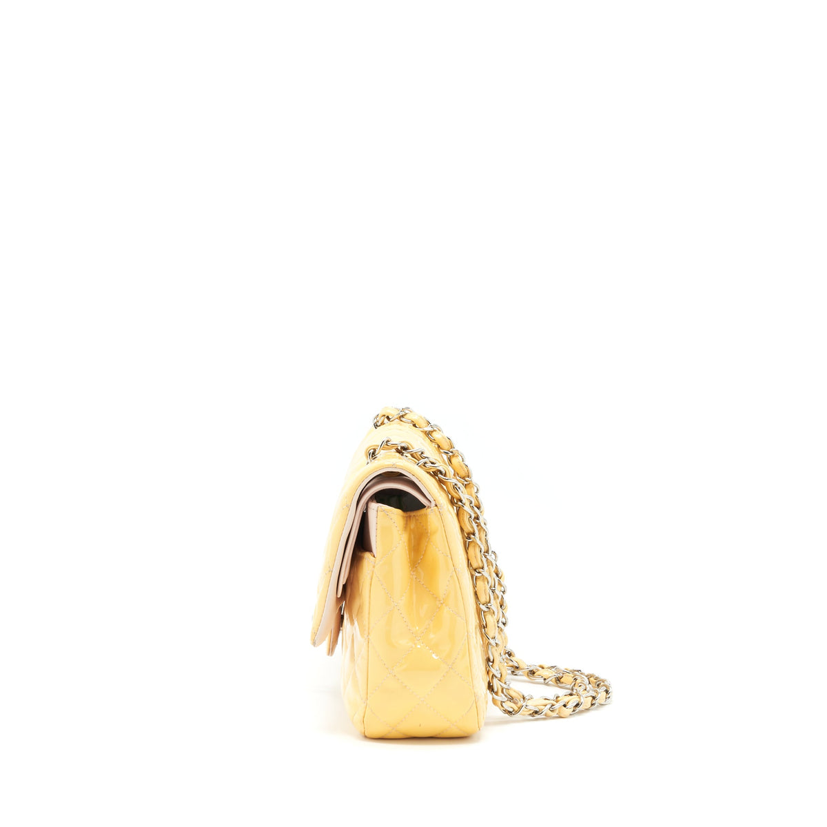 chanel-medium-classic-double-flap-bag-yellow-patent-shw