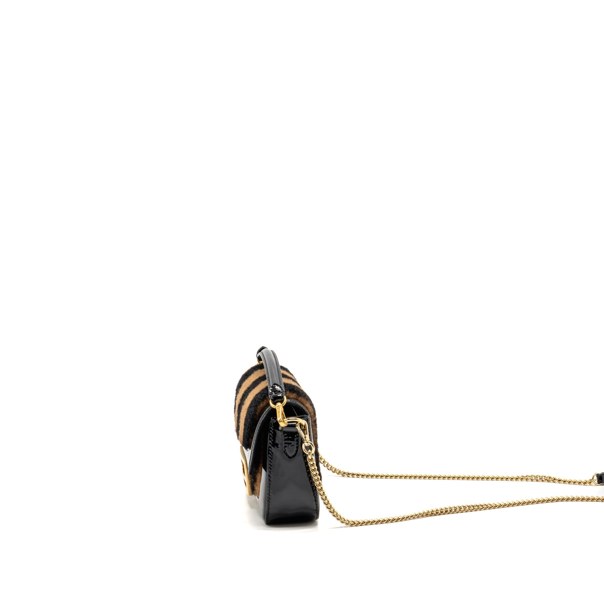 fendi-mini-baguette-bag-shearling-paquin-patent-leather-black-brown-ghw-1