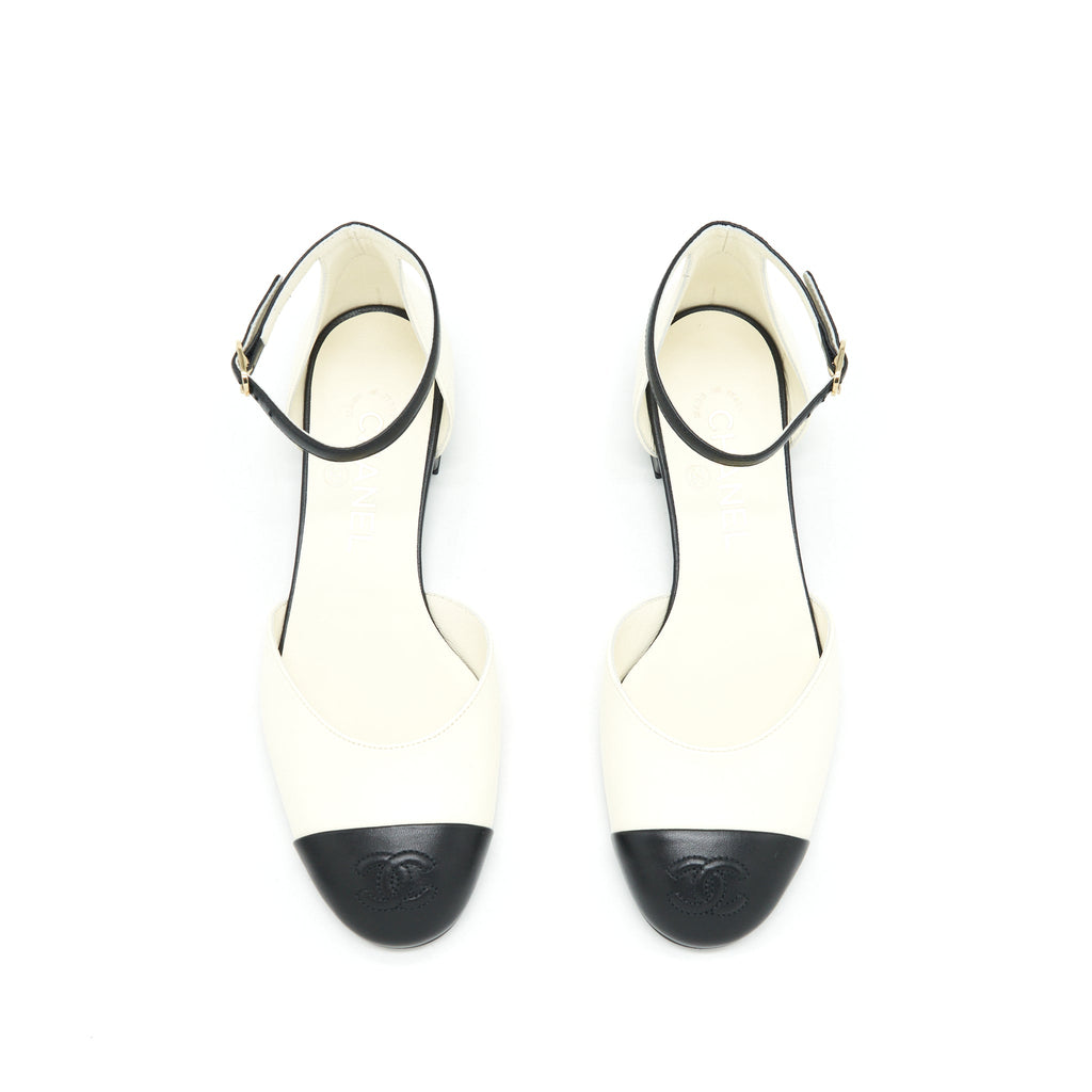 chanel-size-37-open-flat-shoes-lambskin-ivory-black