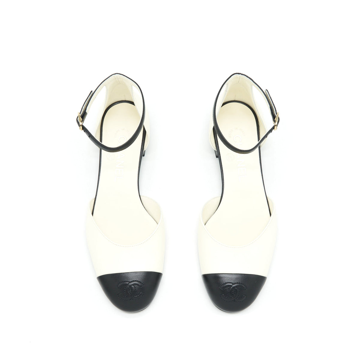 chanel-size-37-open-flat-shoes-lambskin-ivory-black