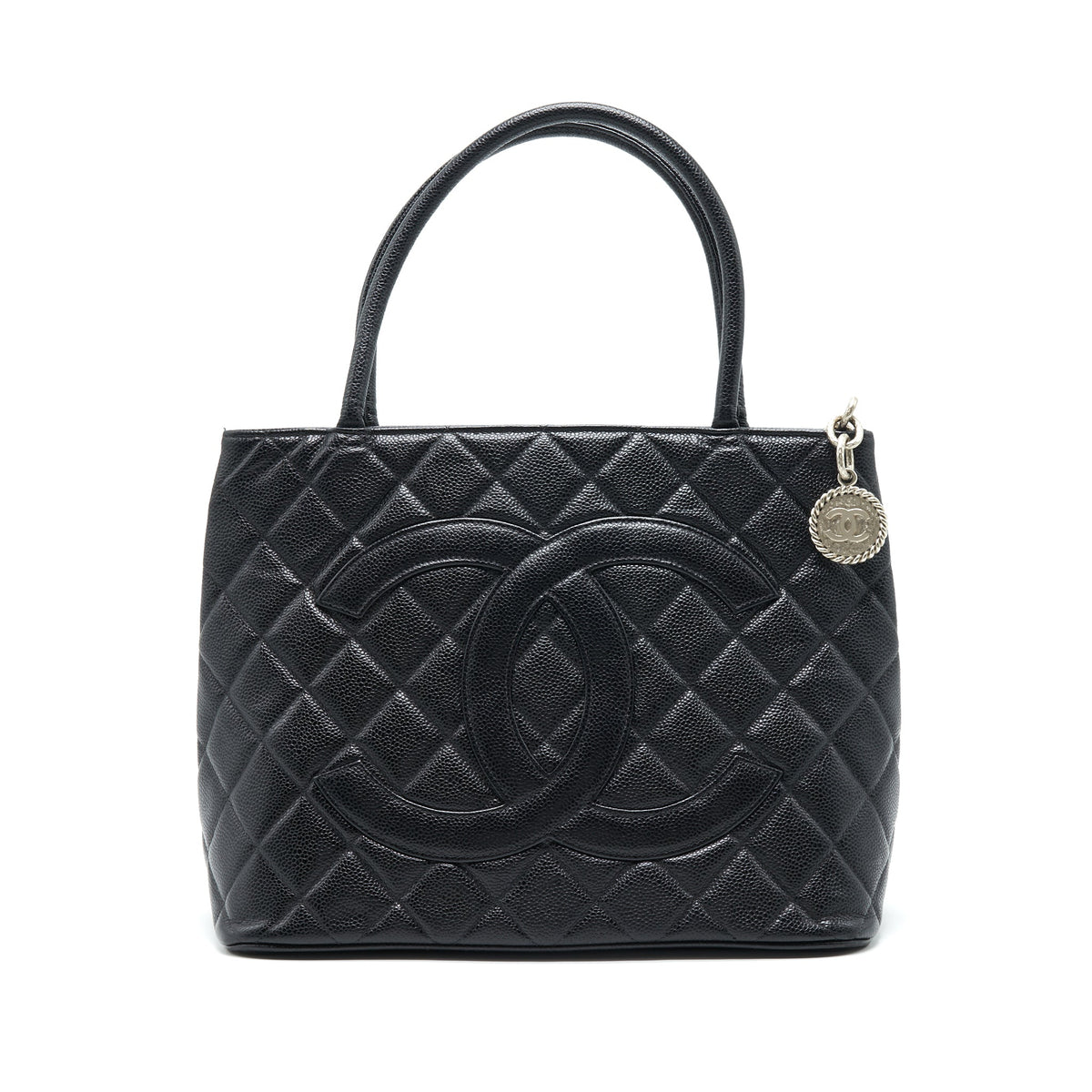 chanel-vintag-medallion-tote-bag-caviar-black-shw