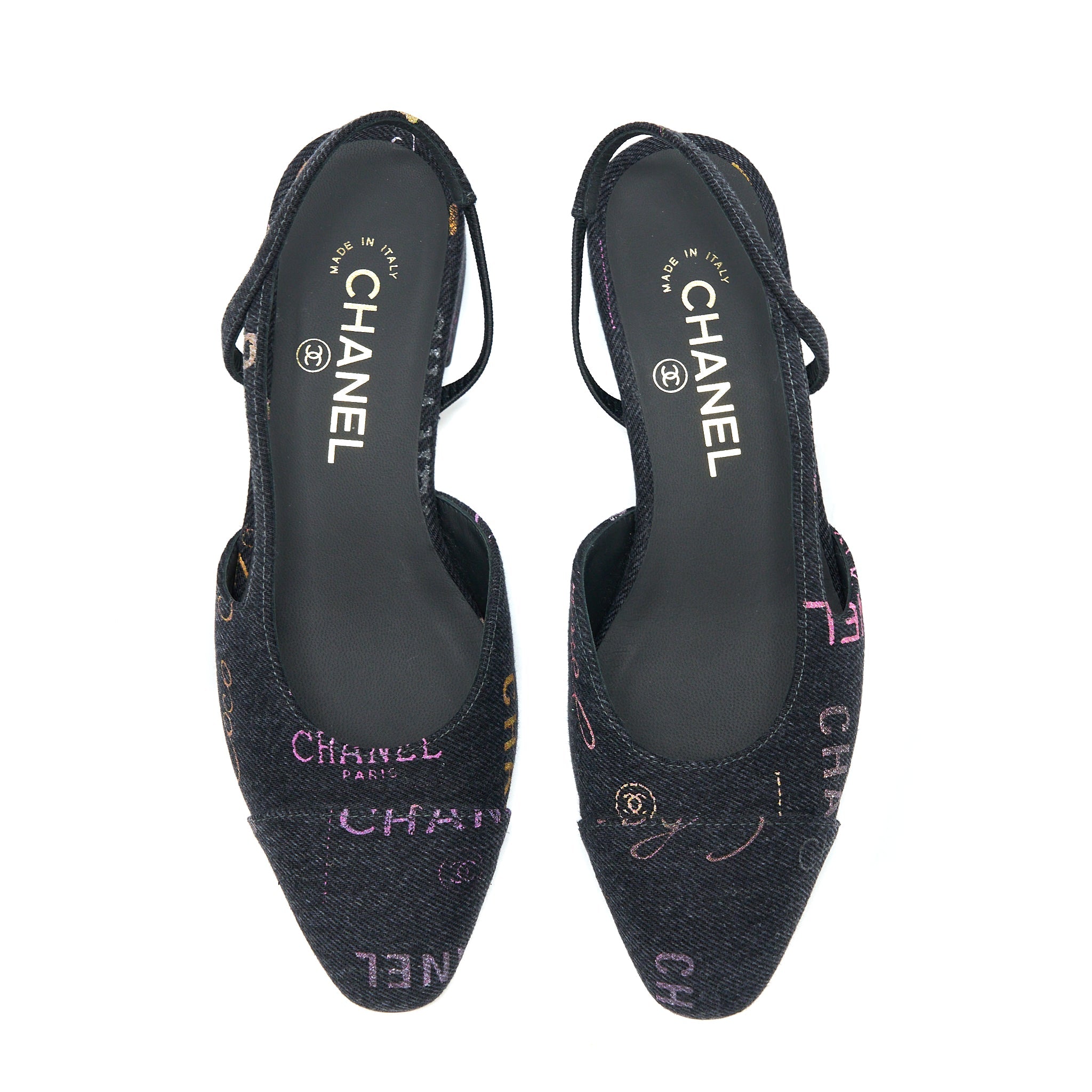 chanel-size-36-5c-sling-back-flap-shoes-denim-leather-black