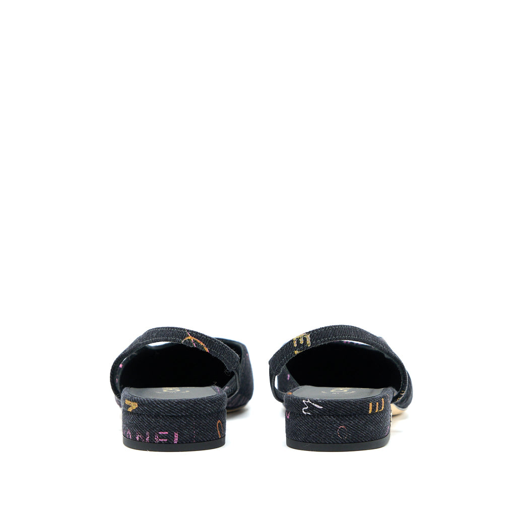 chanel-size-36-5c-sling-back-flap-shoes-denim-leather-black