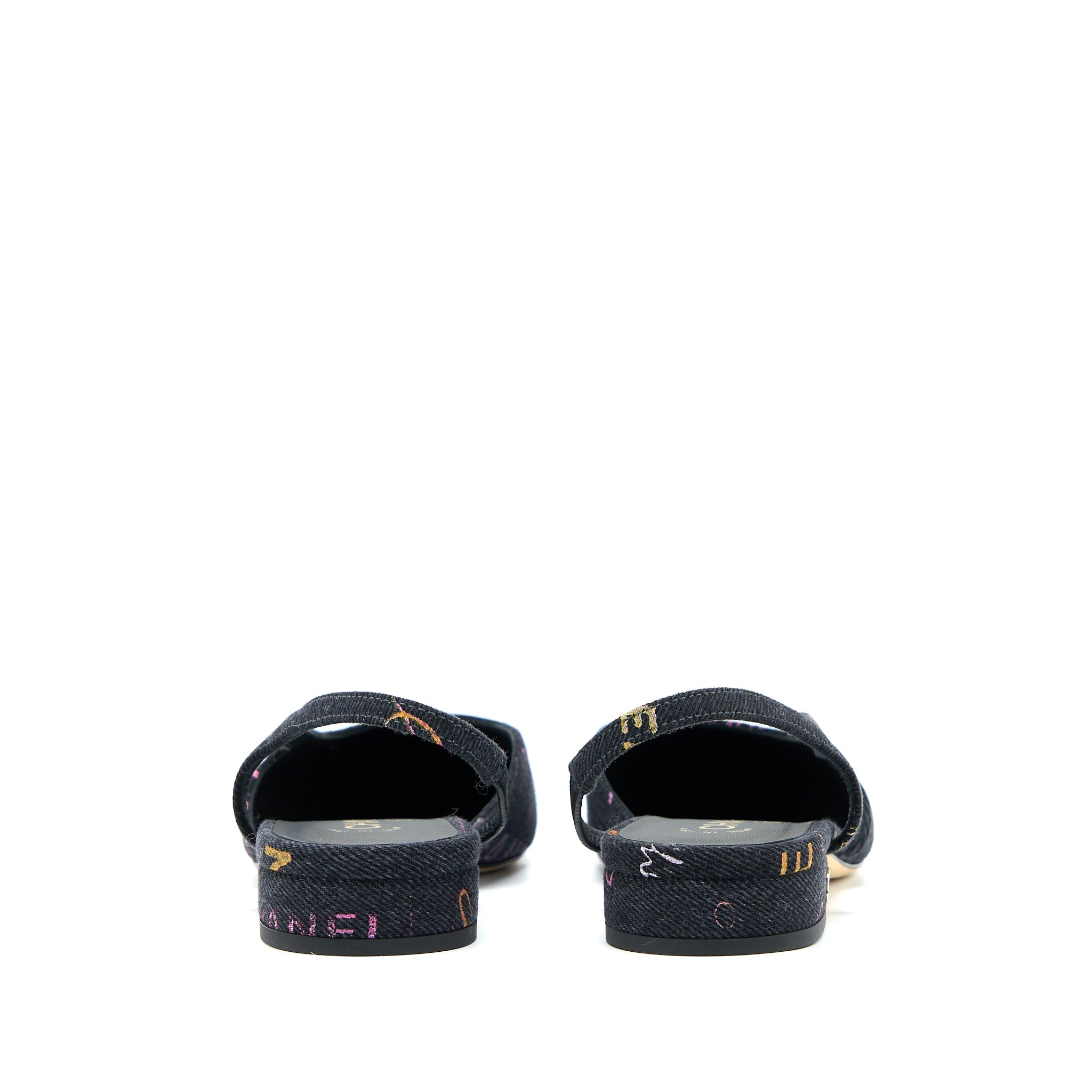 chanel-size-36-5c-sling-back-flap-shoes-denim-leather-black