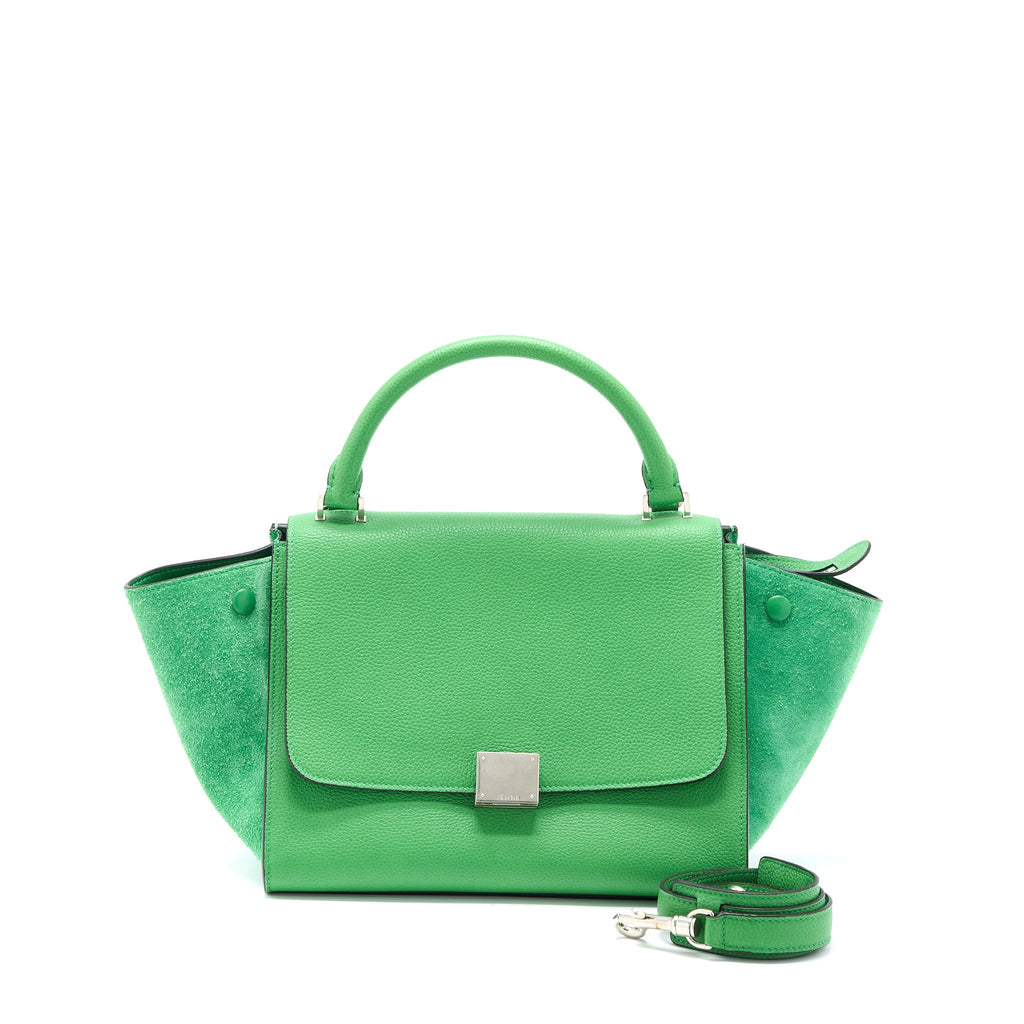 celine-small-trapeze-bag-calfskin-suede-leather-green-shw