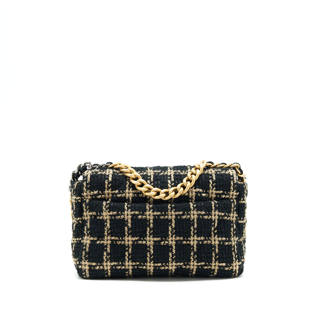 chanel-tweed-small-19-flap-bag-black-gold-with-gold-and-silver-hardware