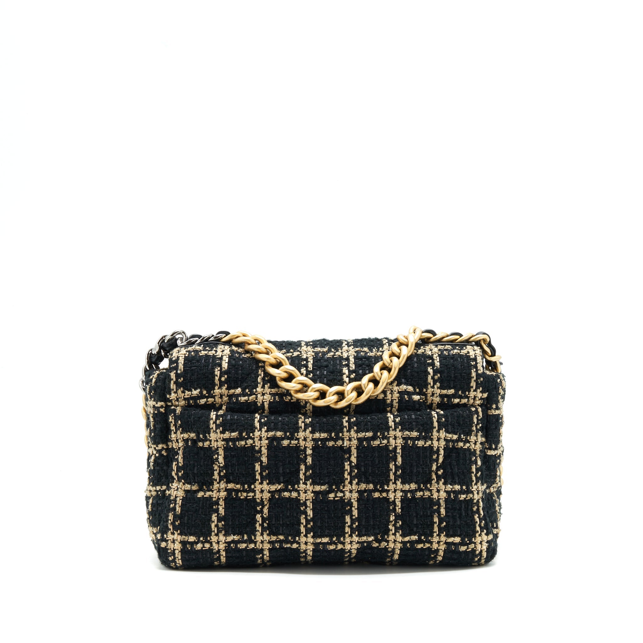 chanel-tweed-small-19-flap-bag-black-gold-with-gold-and-silver-hardware