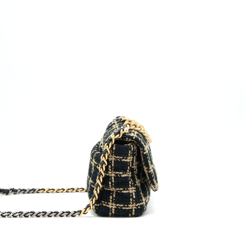 chanel-tweed-small-19-flap-bag-black-gold-with-gold-and-silver-hardware