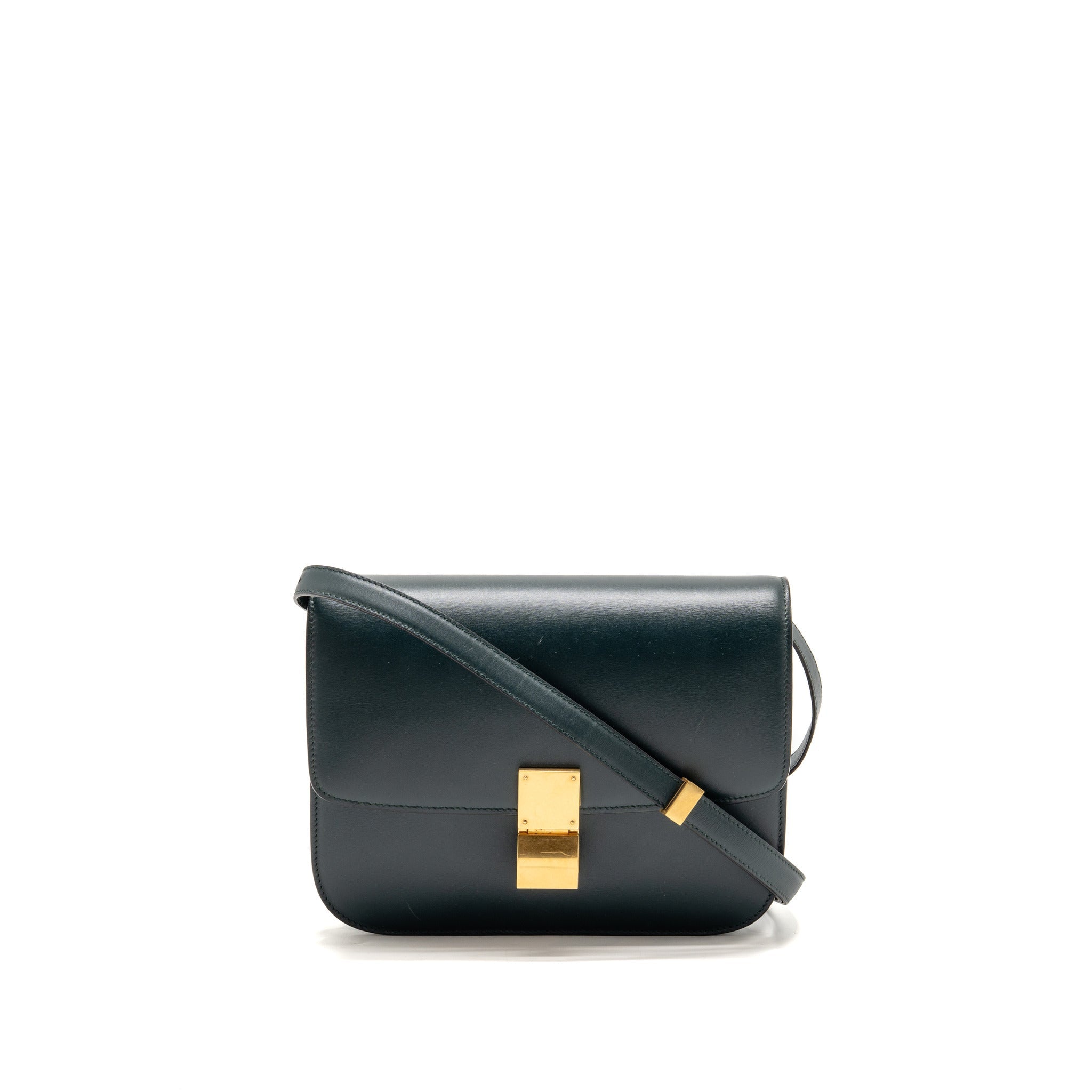 celine-medium-classic-box-bag-calfskin-dark-green-ghw-1