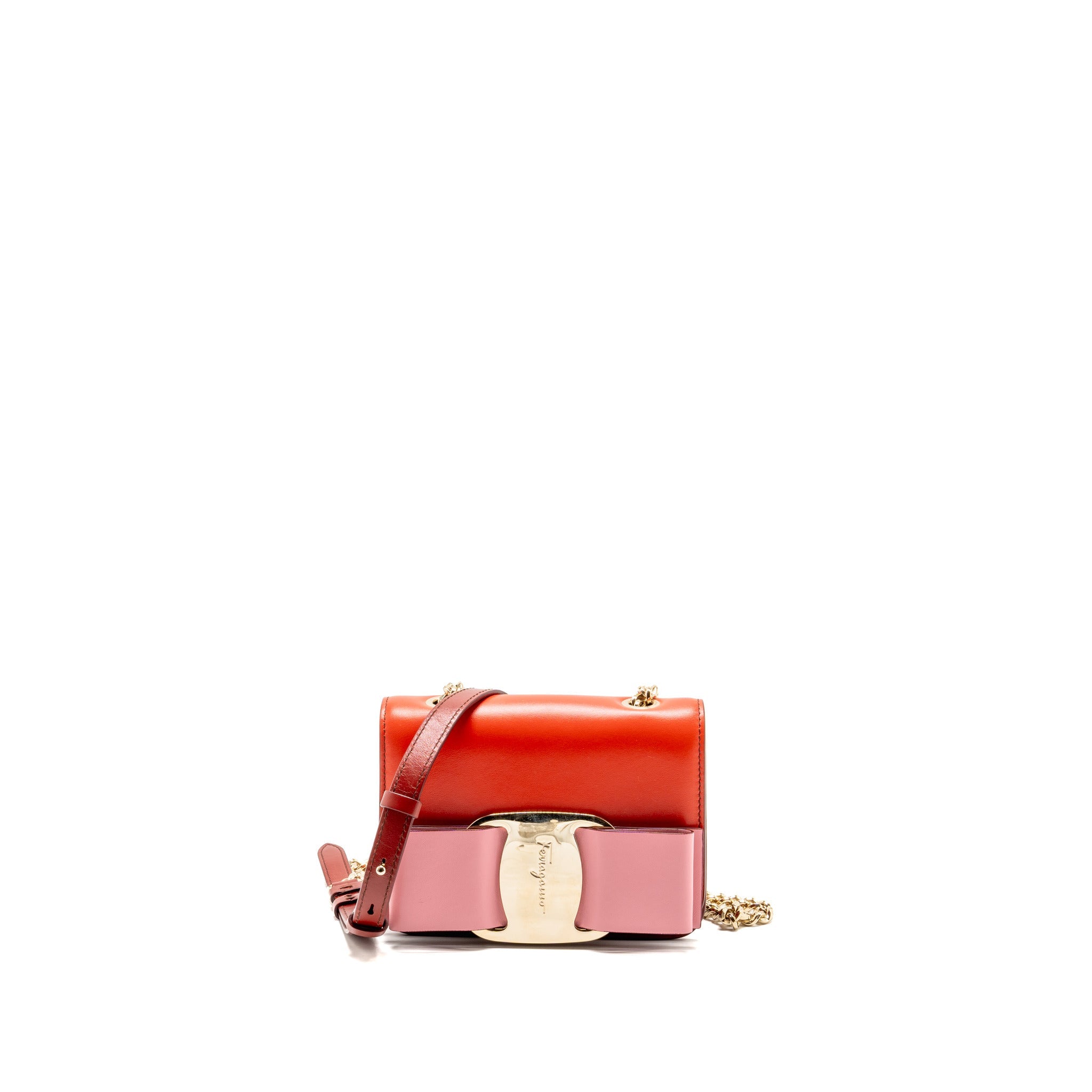salvatore-ferragamo-vara-bow-bag-red-pink-and-oversize-gancini-wallet-black-calfskin-ghw-sell-in-set