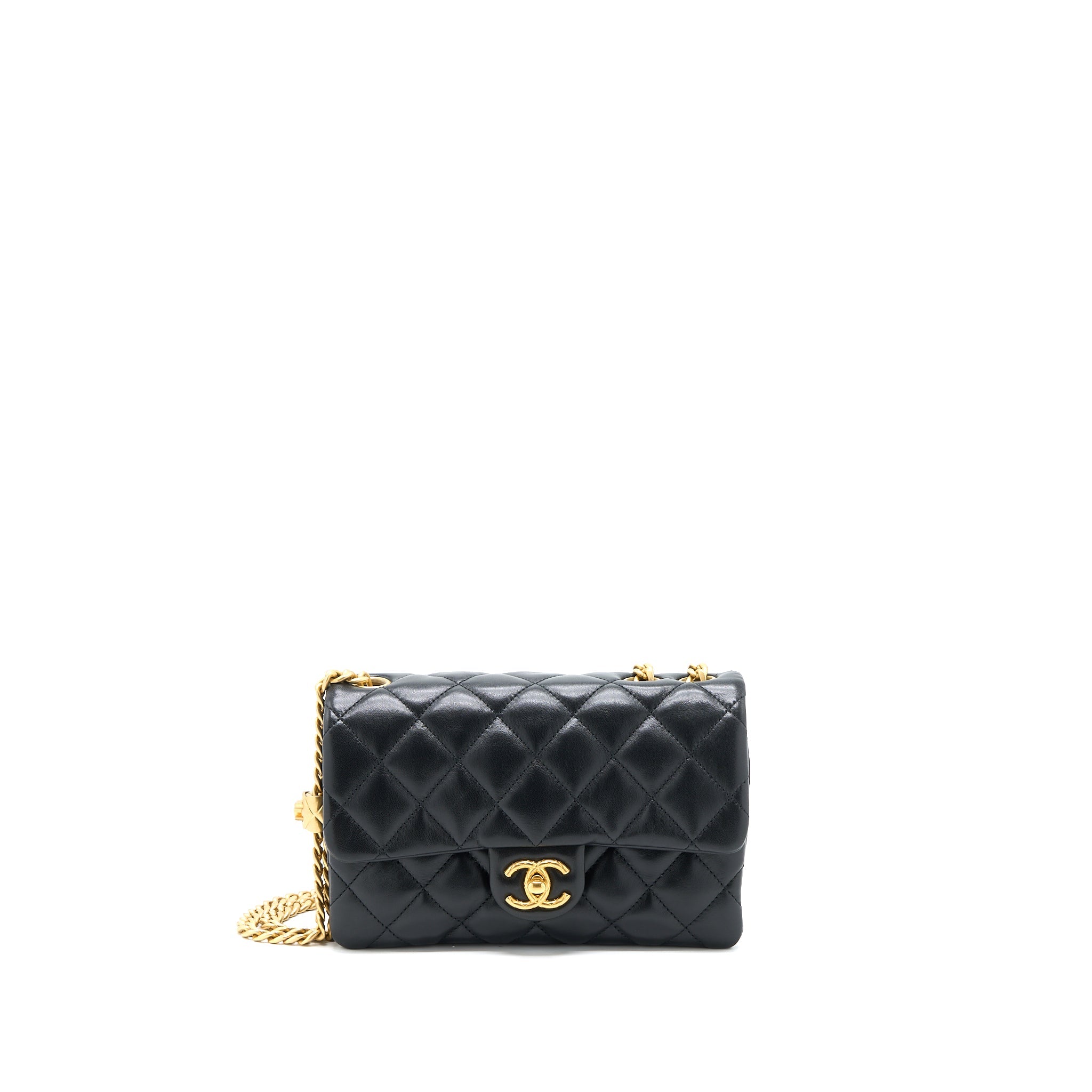 chanel-22k-gold-pillar-adjustable-chain-flap-bag-lambskin-black-brushed-ghw-microchip