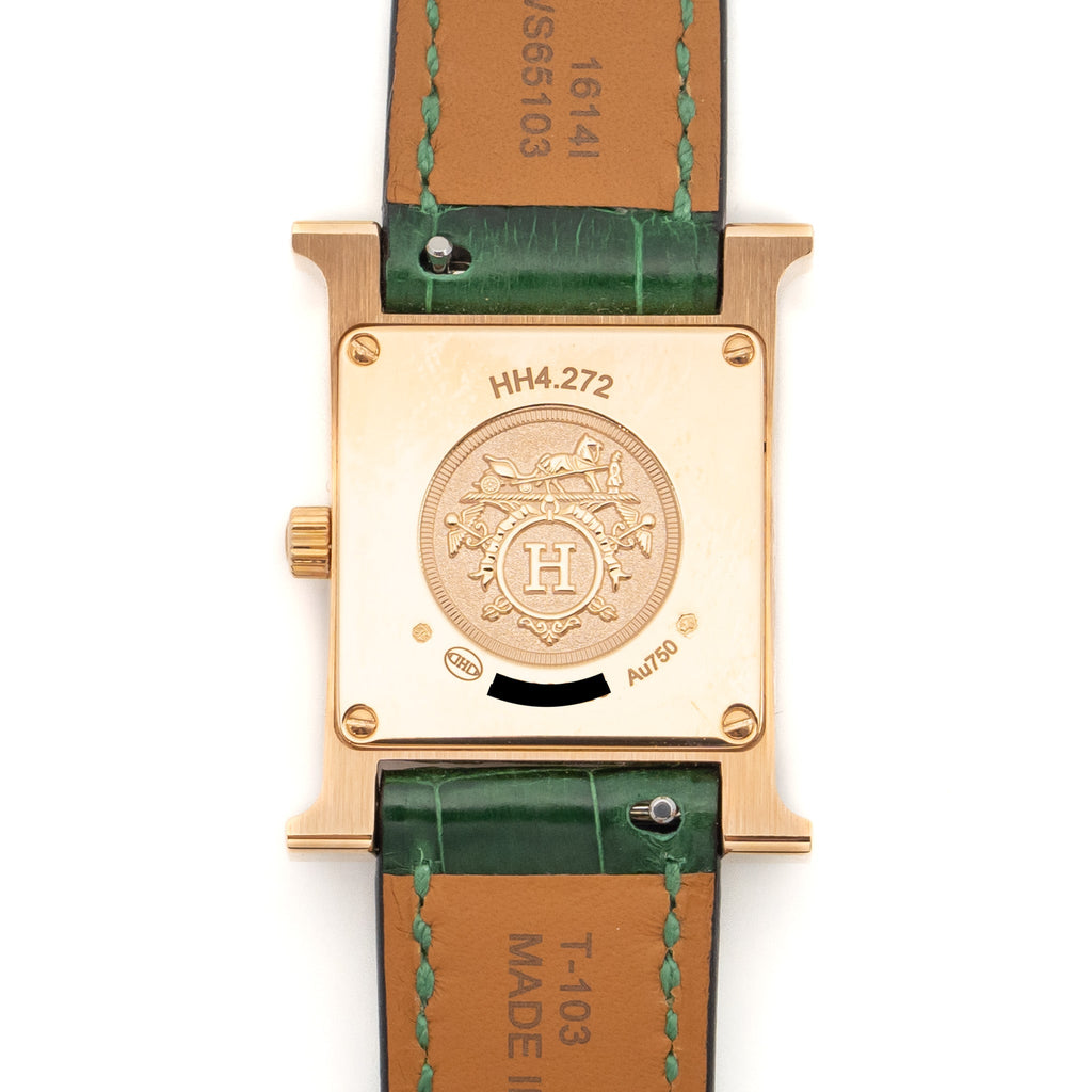 hermes-heure-watch-small-model-rose-gold-with-diamonds-green-dial