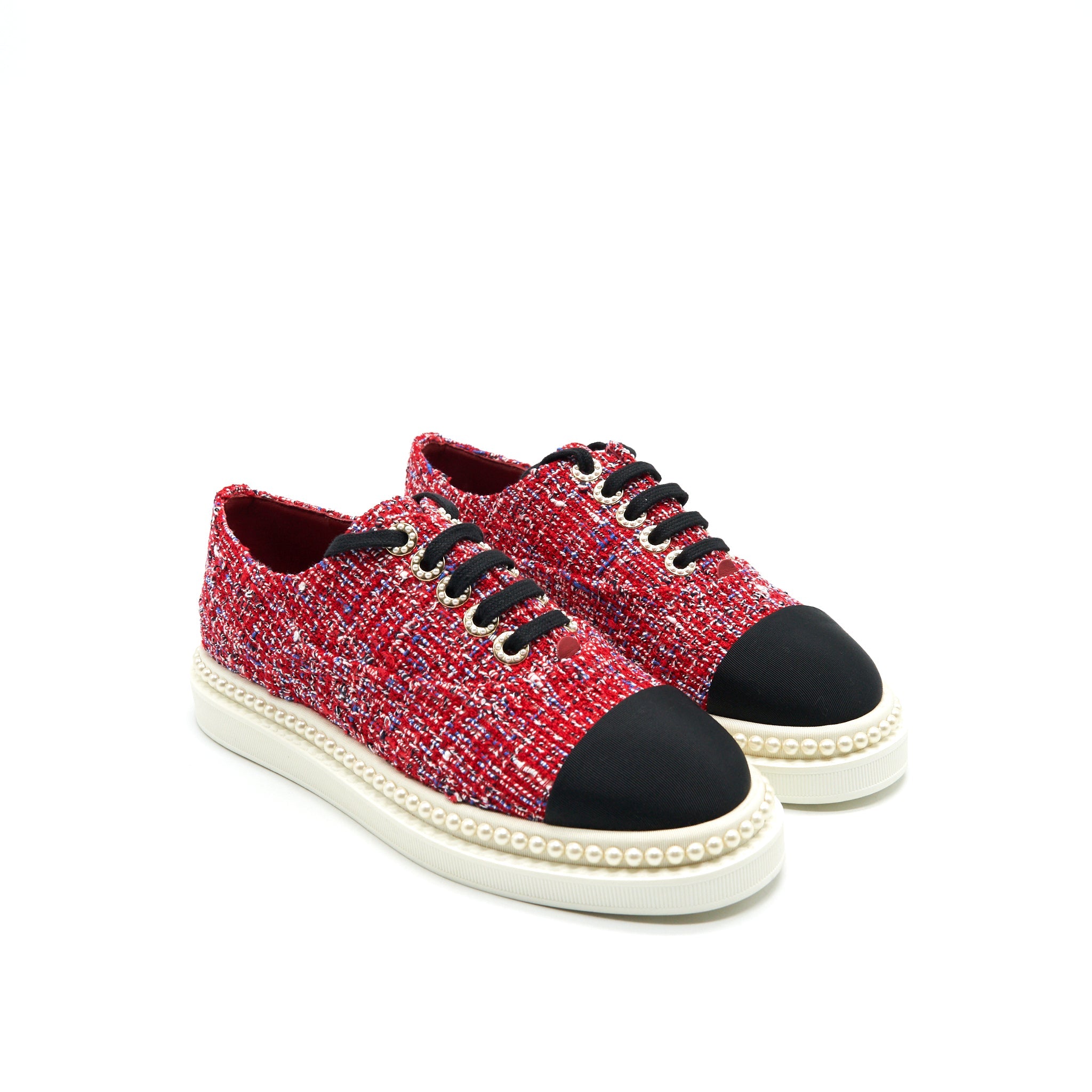 chanel-size-36-5-tweed-lace-up-pearl-flats-red-copy